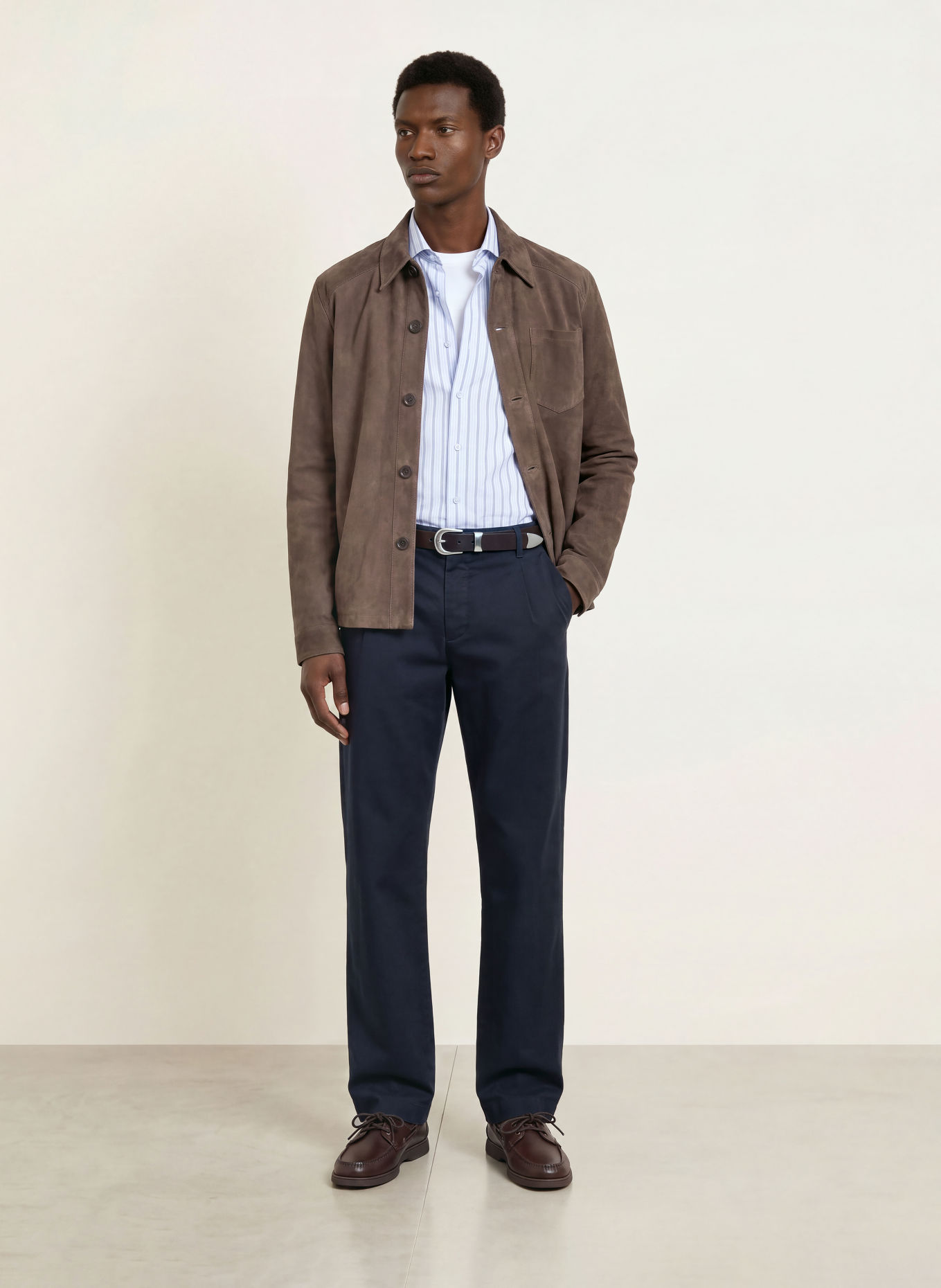 PAUL Surchemise en cuir, coupe classique: TAUPE