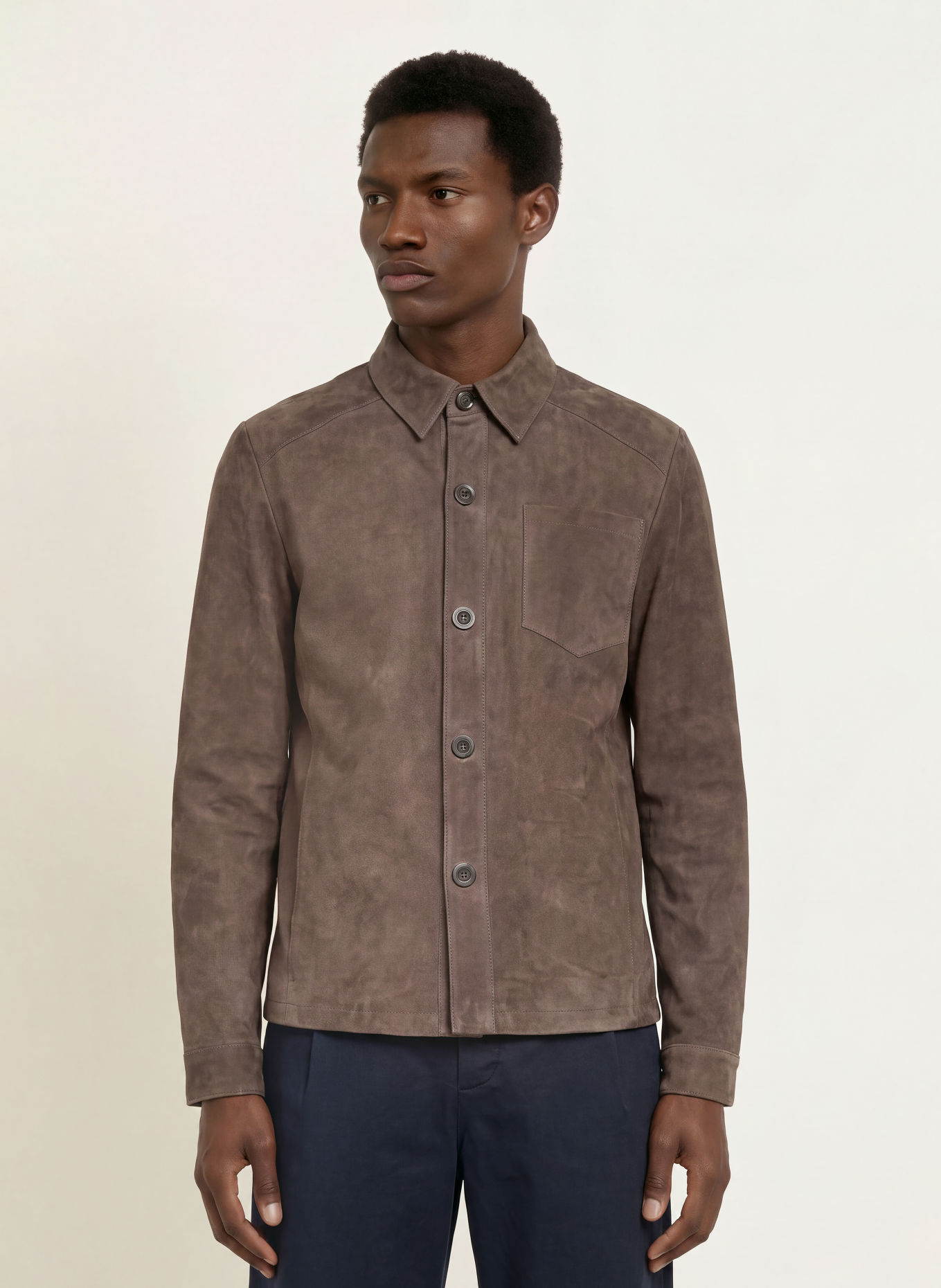 PAUL Surchemise en cuir, coupe classique: TAUPE