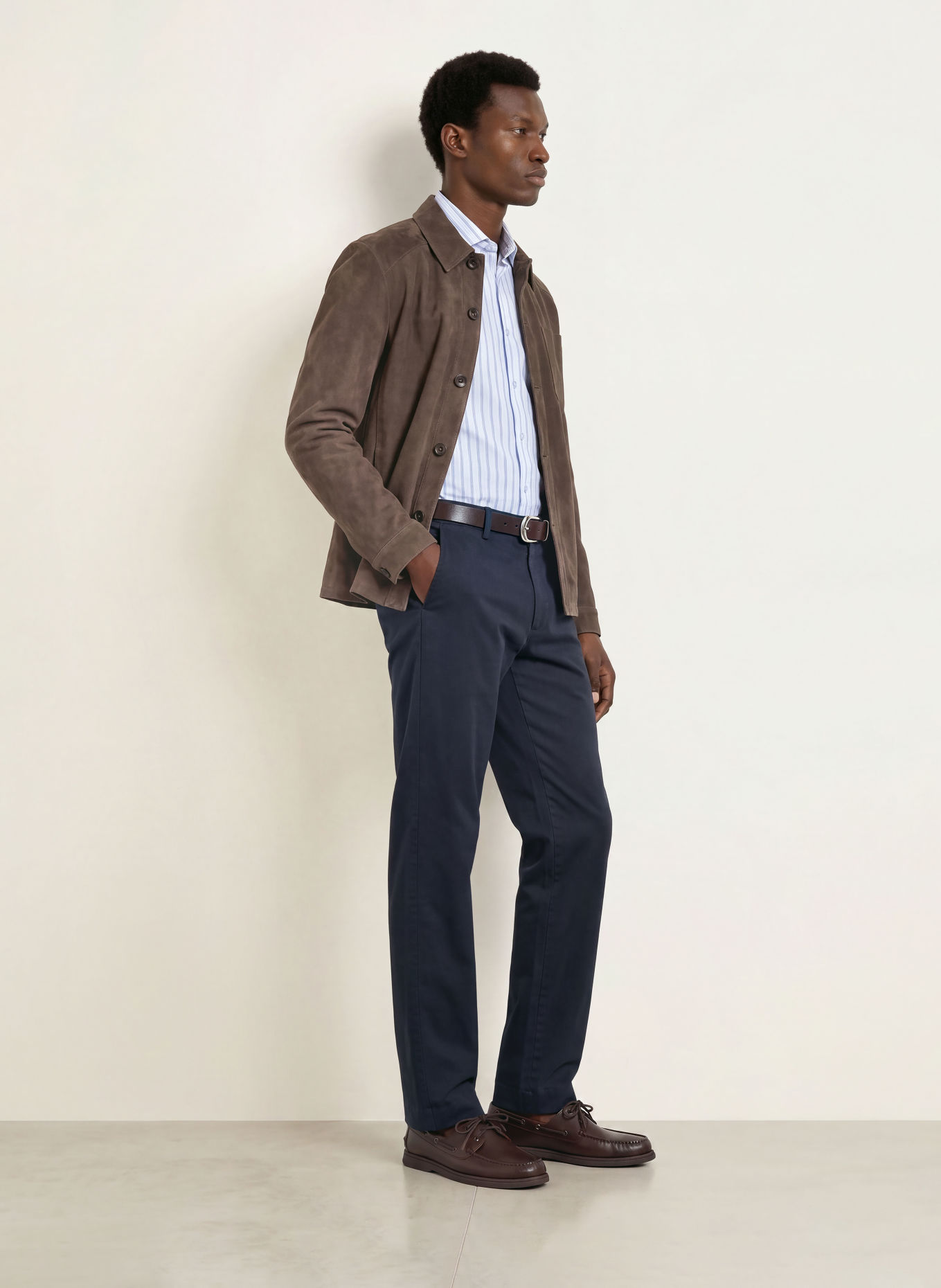 PAUL Surchemise en cuir, coupe classique: TAUPE