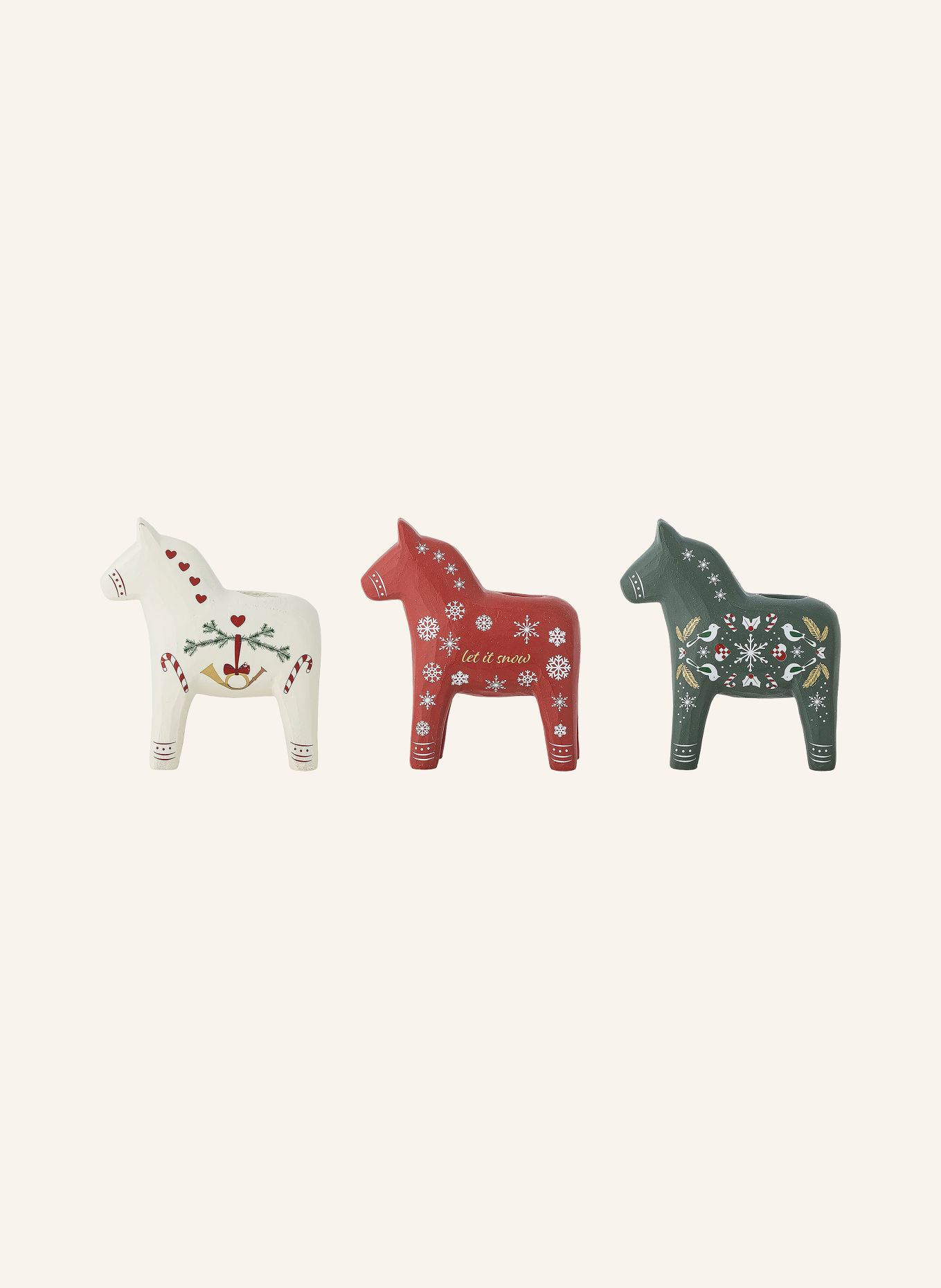 Bloomingville Lot de 3 bougeoirs SIFFER: ROUGE / GROEN / BLANC