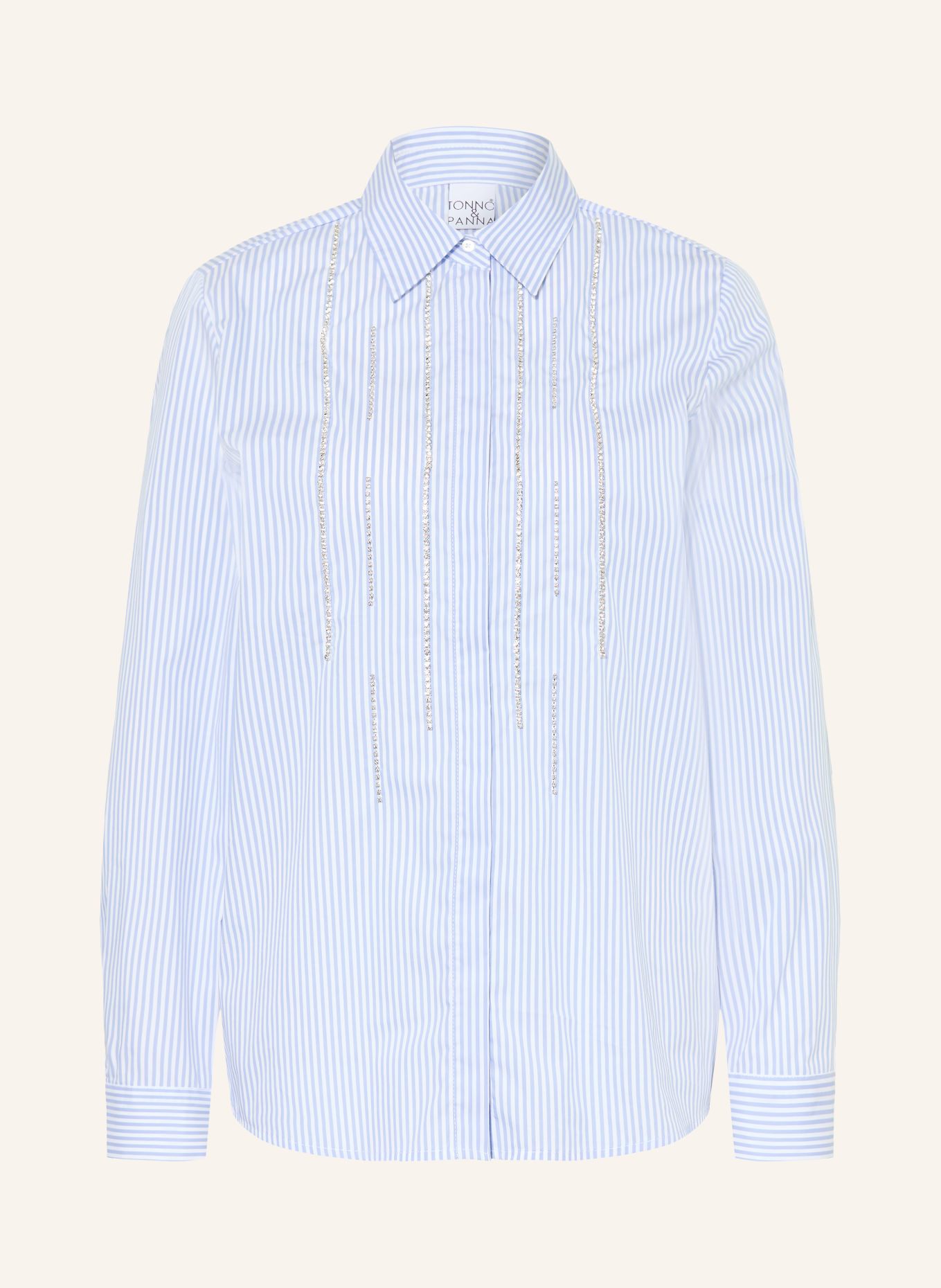 TONNO & PANNA Overhemdblouse met sierstenen: LICHTBLAUW / WIT