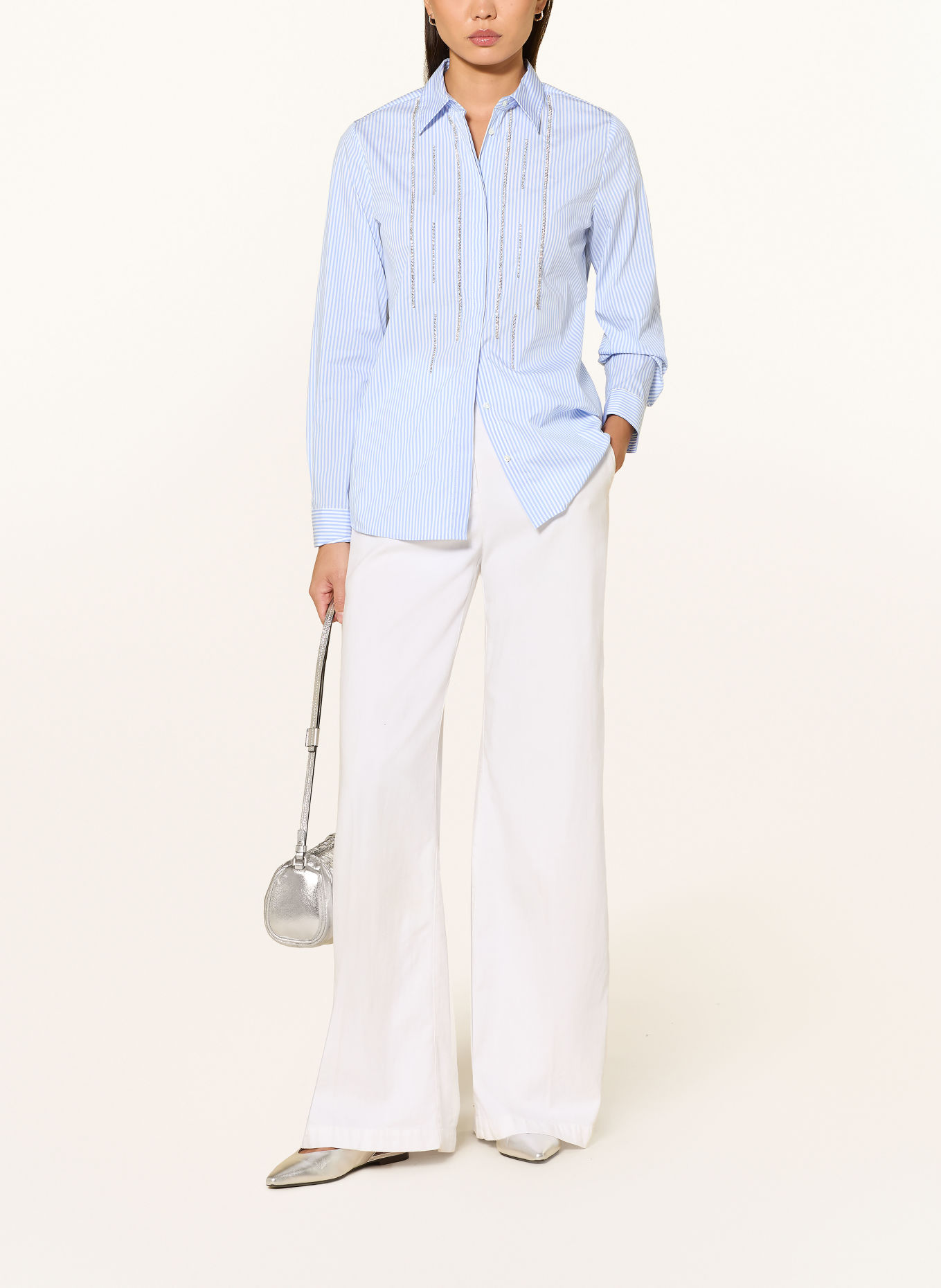 TONNO & PANNA Overhemdblouse met sierstenen: LICHTBLAUW / WIT