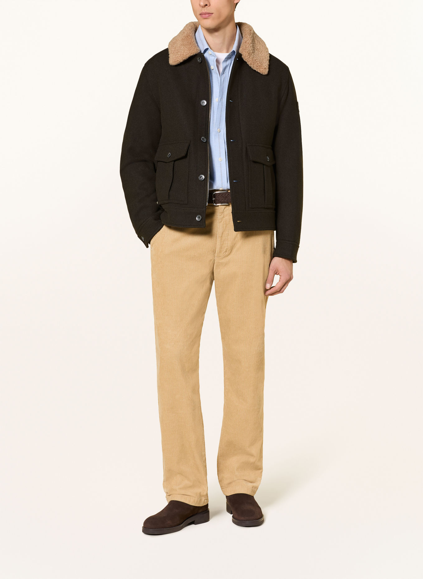 JOOP! JEANS NEAL-jas met kunstbont: DONKERGROEN / BEIGE