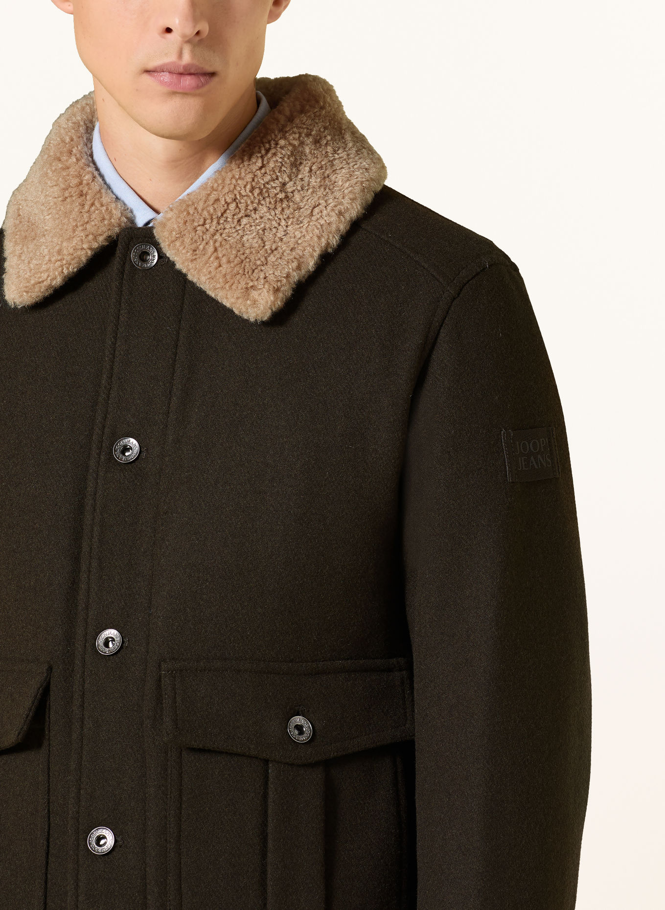 JOOP! JEANS NEAL-jas met kunstbont: DONKERGROEN / BEIGE