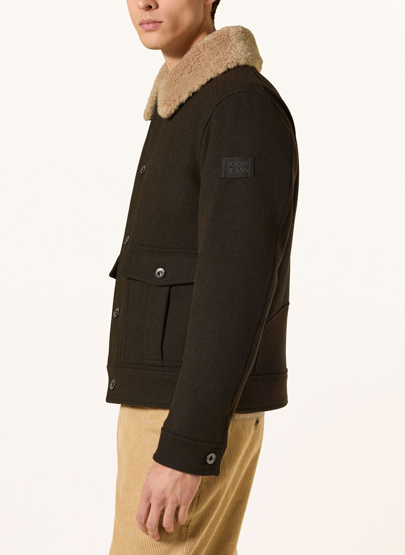 JOOP! JEANS NEAL-jas met kunstbont: DONKERGROEN / BEIGE