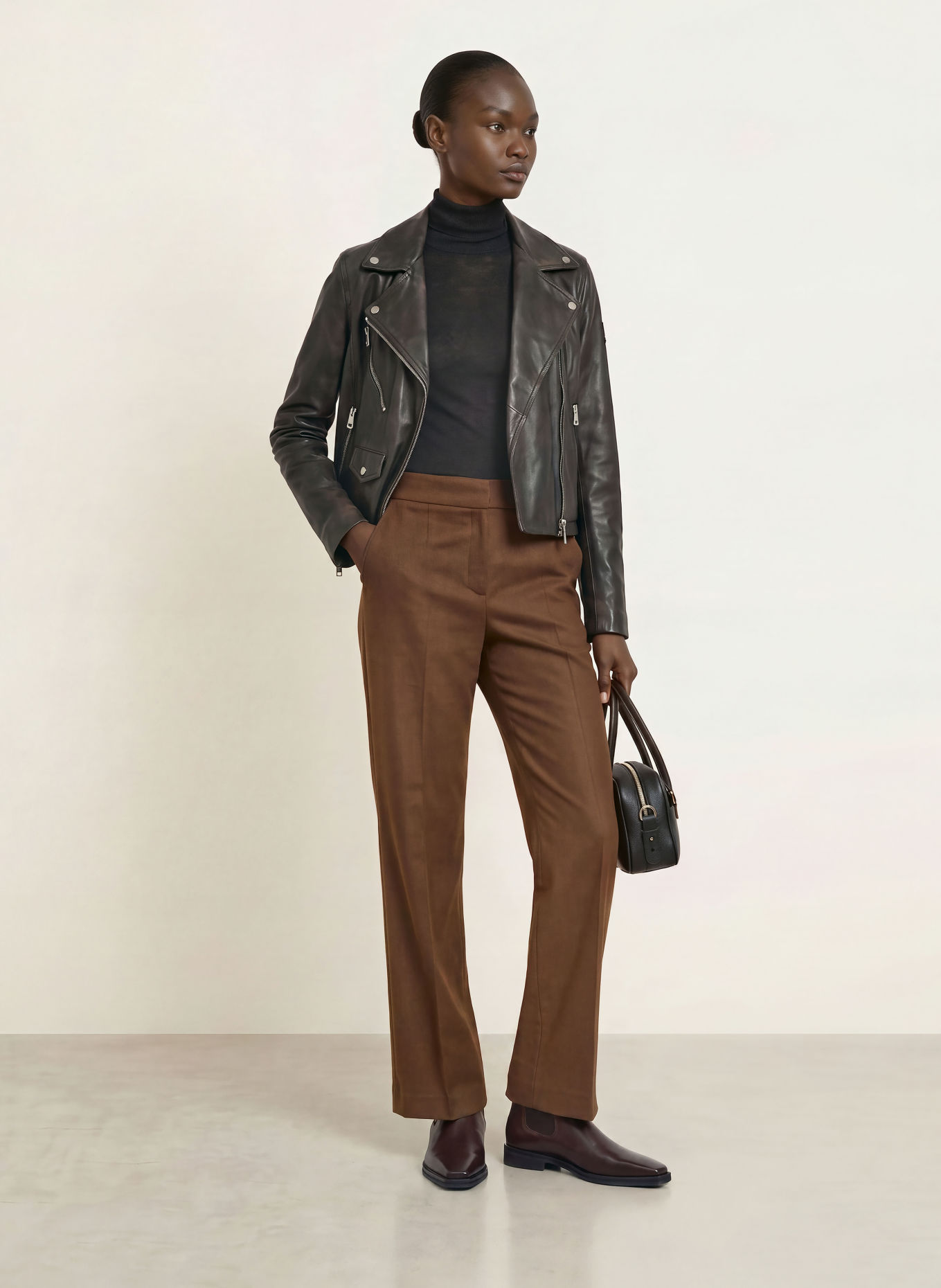 RAFFAELLO ROSSI WILLOW flannel wide-leg trousers: BROWN