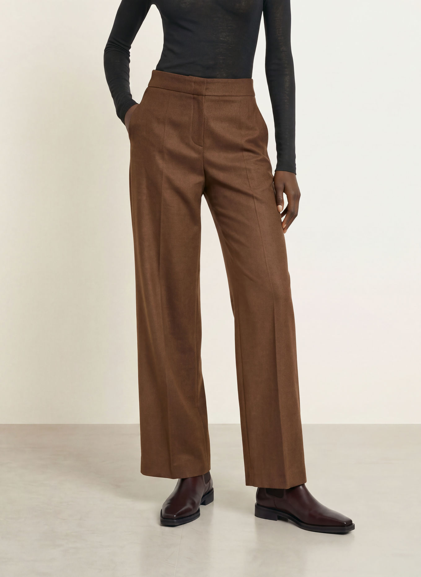 RAFFAELLO ROSSI WILLOW flannel wide-leg trousers: BROWN