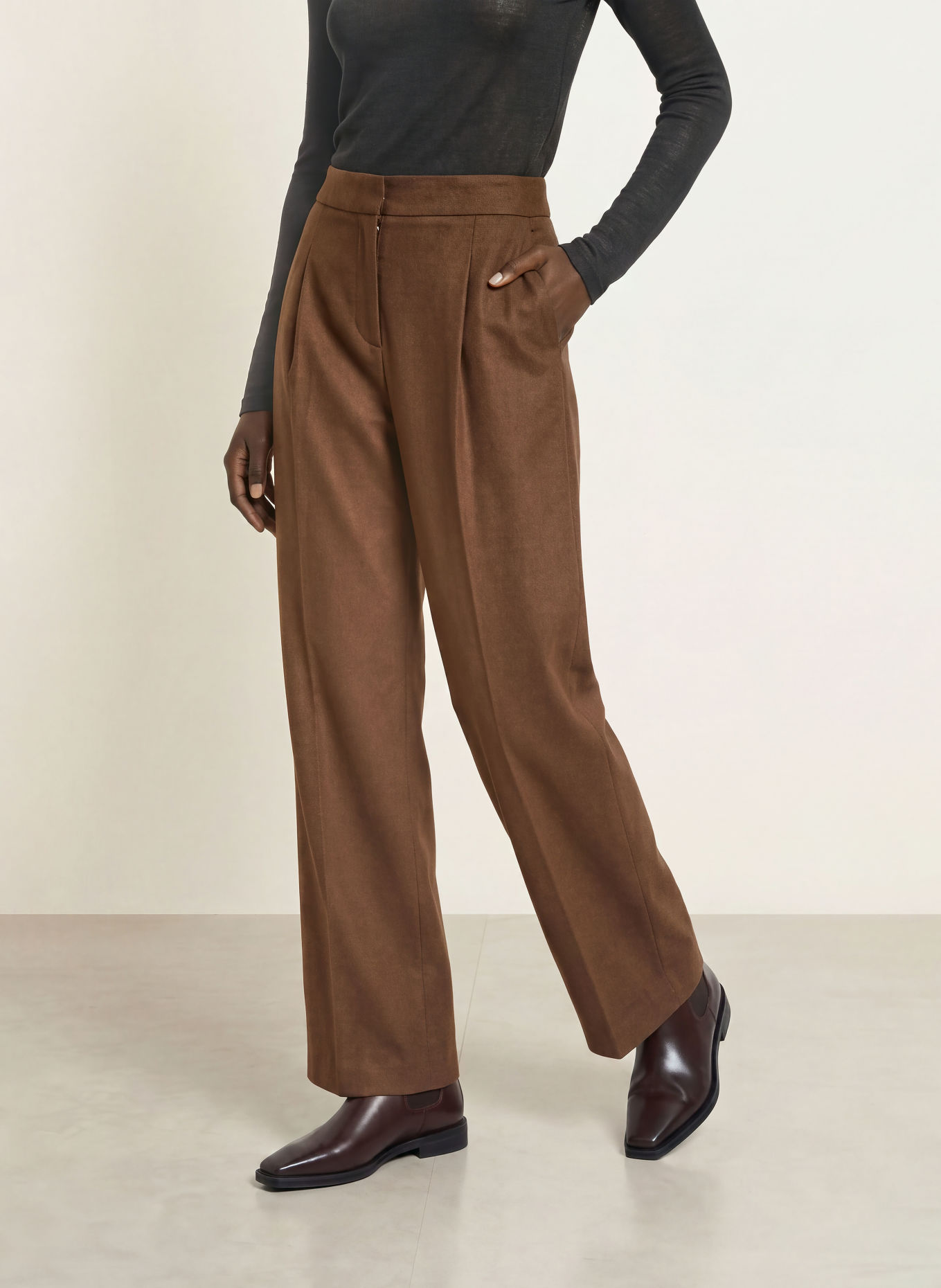 RAFFAELLO ROSSI WILLOW flannel wide-leg trousers: BROWN