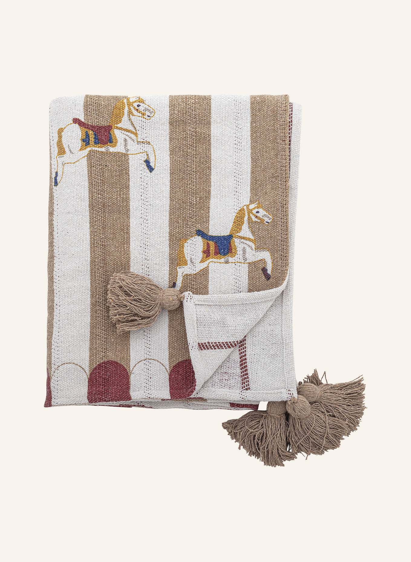 Bloomingville MERRY-GO-ROUND Throw blanket: CREAM / LIGHT BROWN / DARK RED