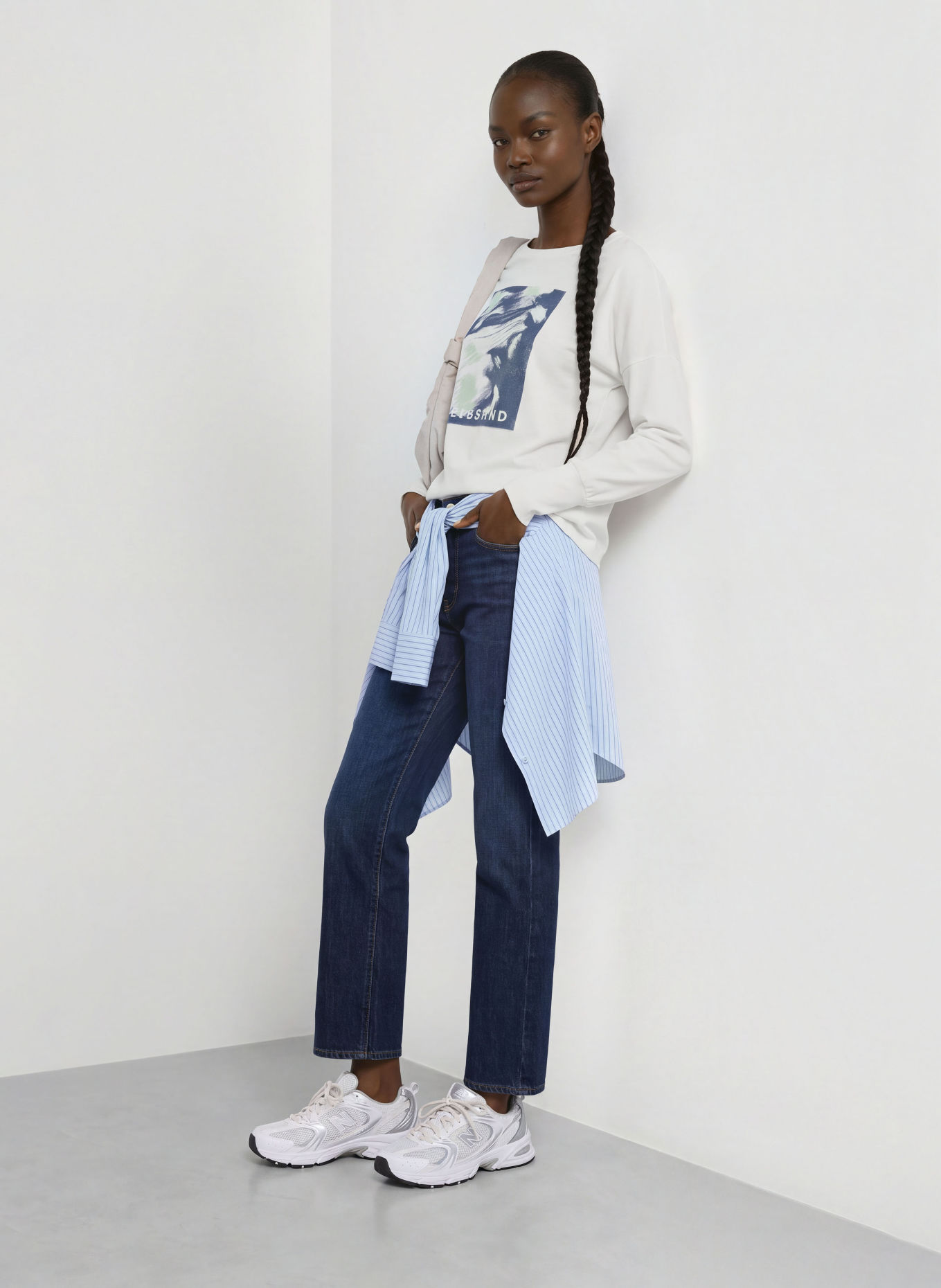 ELBSAND Longsleeve ILENA: WIT / LICHTGROEN / DONKERBLAUW
