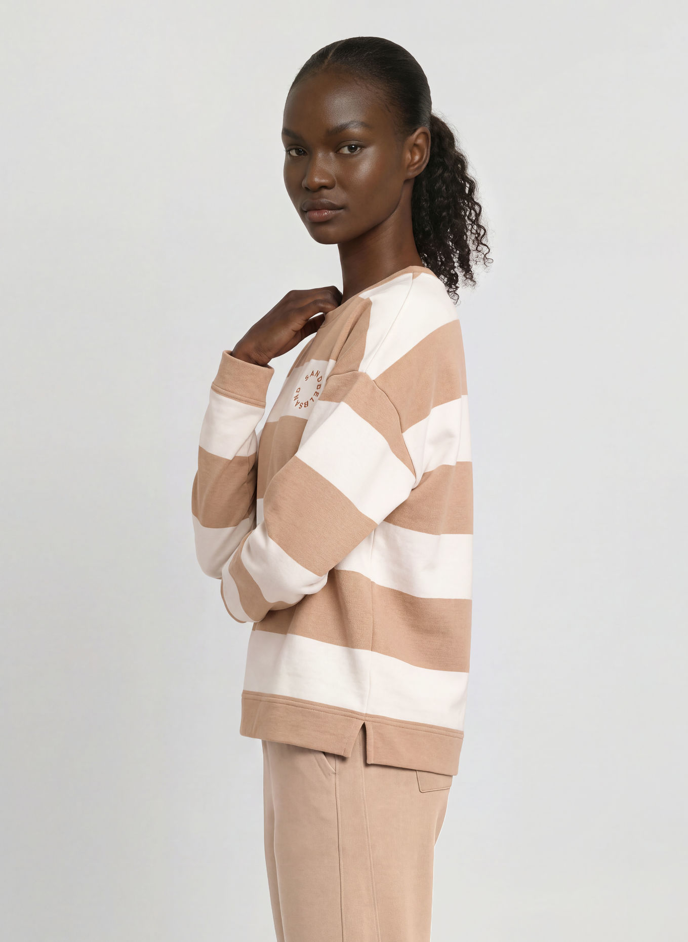 ELBSAND HILMA Sweatshirt: WHITE / LIGHT BROWN
