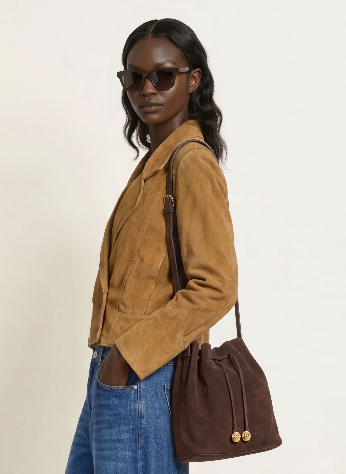 LIFFNER SMALL Bucket bag: DARK BROWN / GOLD