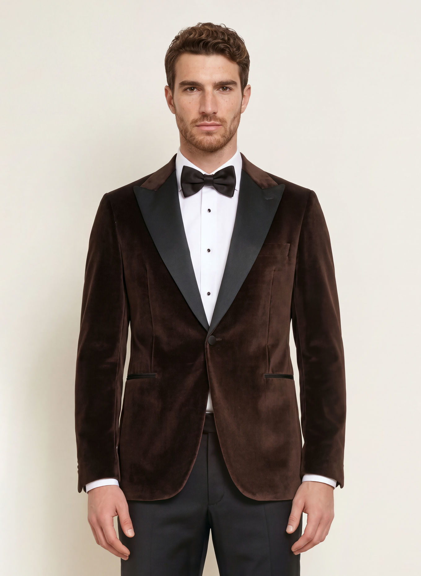 DRESSLER Smoking-Sakko STEVAN Regular Fit aus Samt: 087 BRAUN