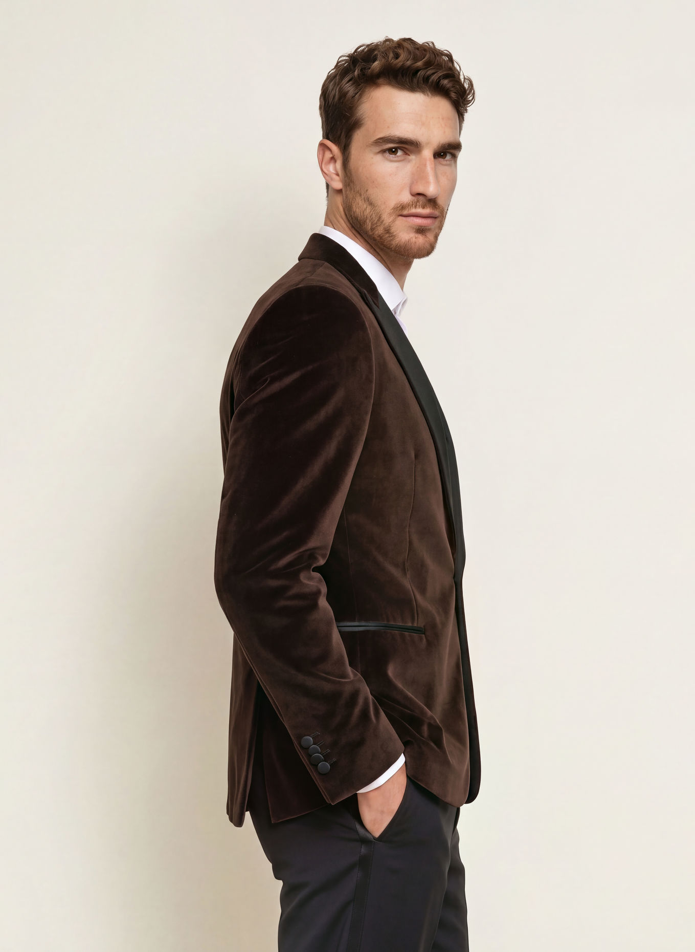 DRESSLER Smoking-Sakko STEVAN Regular Fit aus Samt: 087 BRAUN