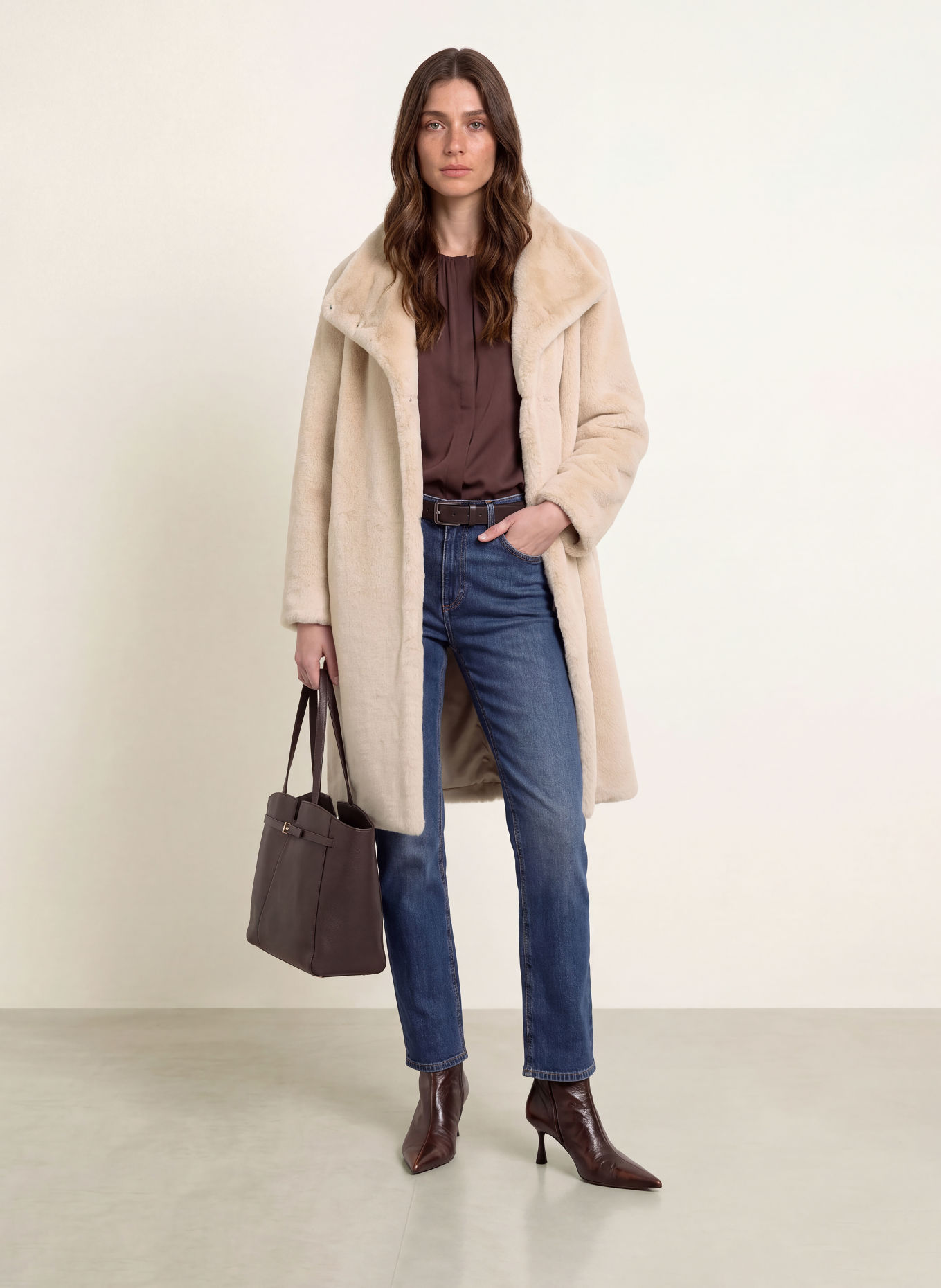 BOSS Kunstbont-Mantel CITEDDY: BEIGE