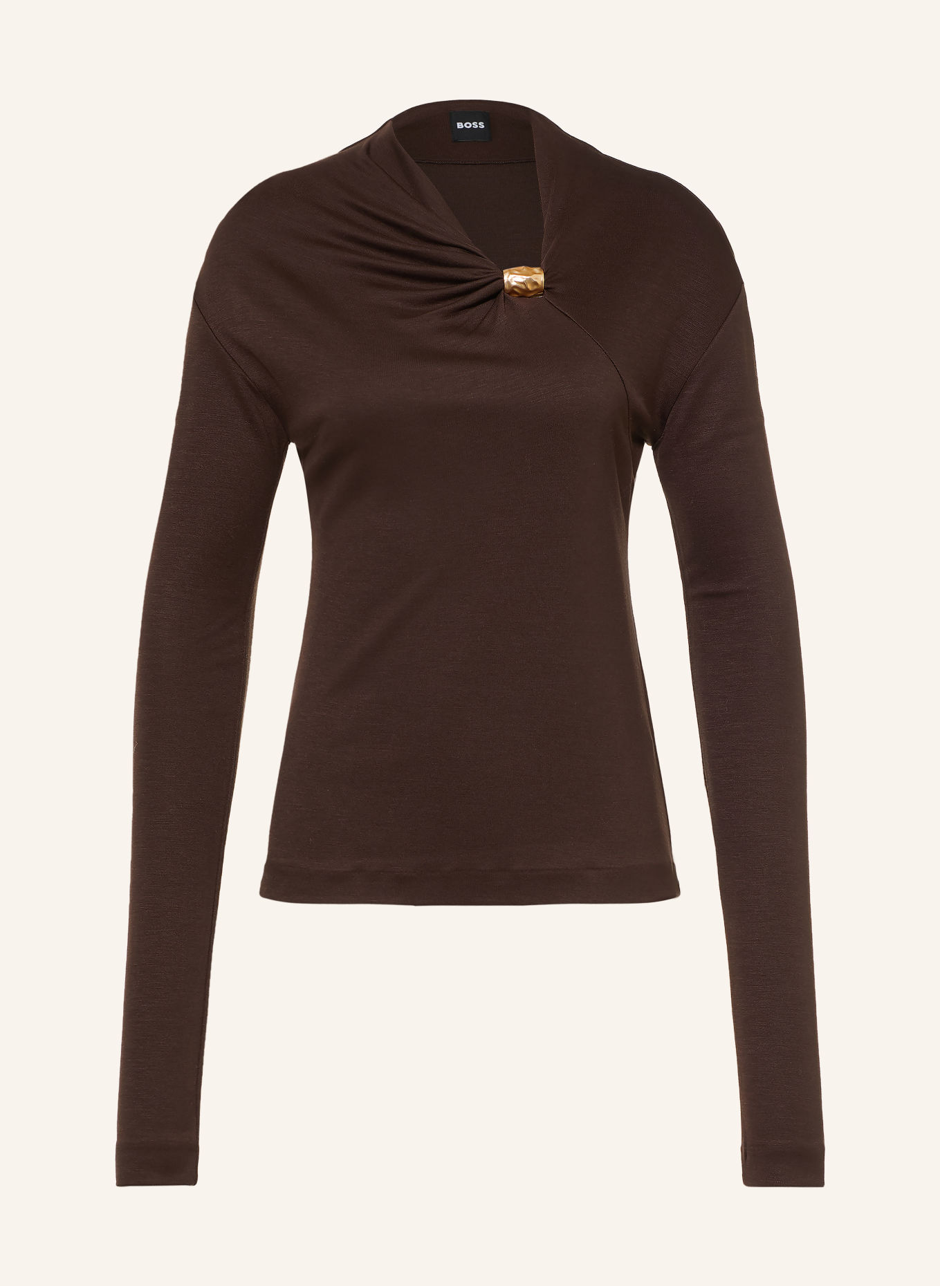 BOSS Langærmet T-shirt EDONYA: MØRKEBRUN
