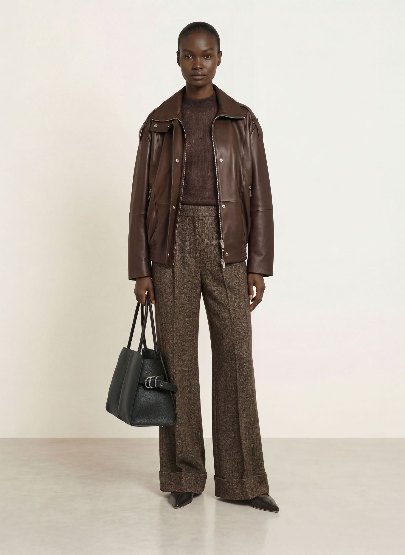 BOSS SAVANI Leather Blouson: DARK BROWN