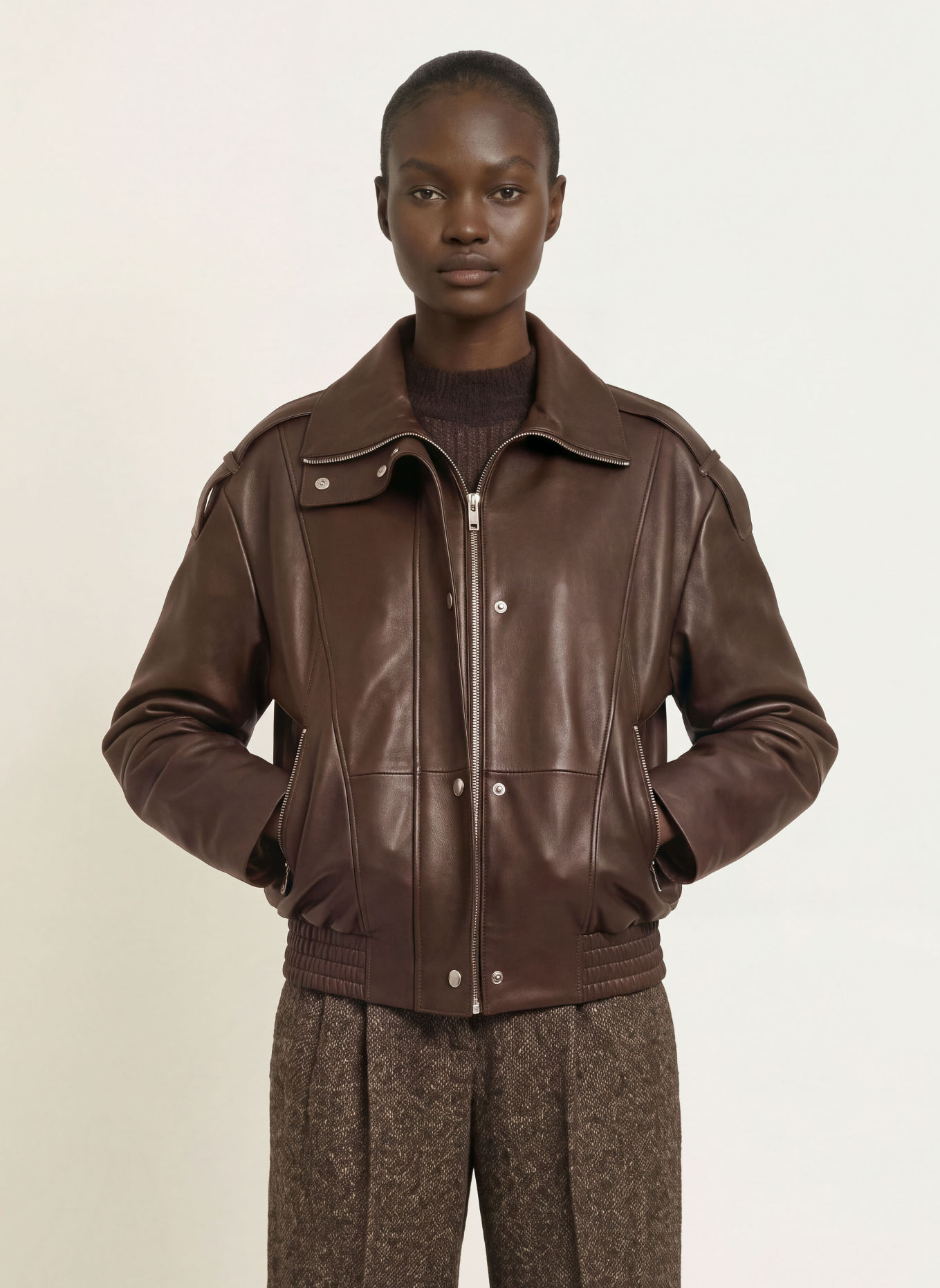BOSS SAVANI Leather Blouson: DARK BROWN