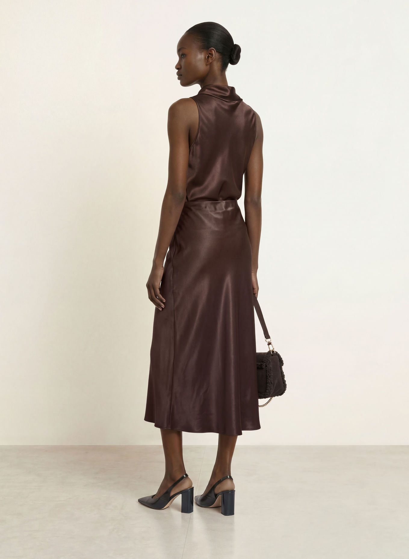 BOSS BOUANA Satin Blouse Top: DARK BROWN