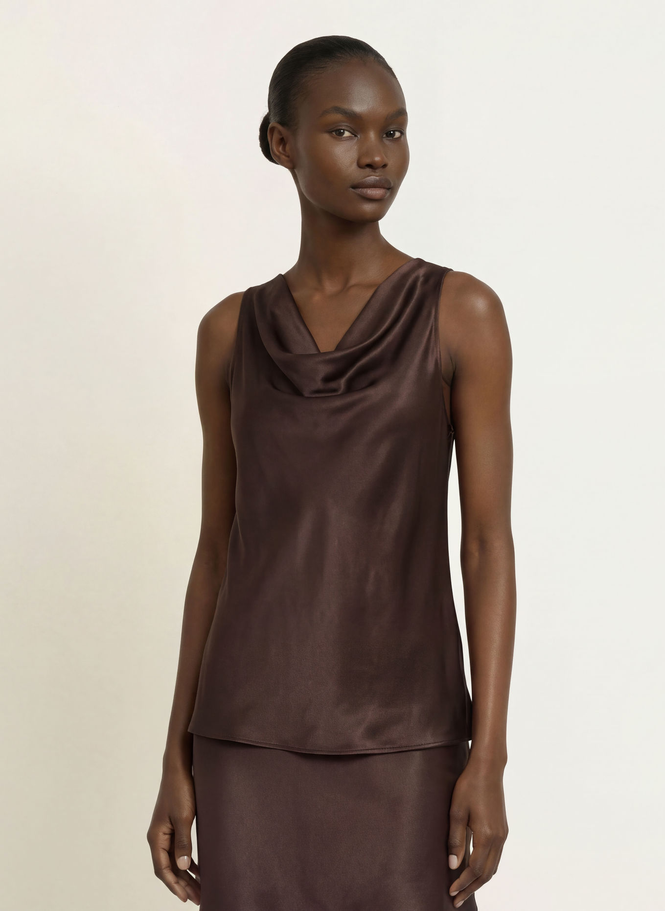 BOSS BOUANA Satin Blouse Top: DARK BROWN