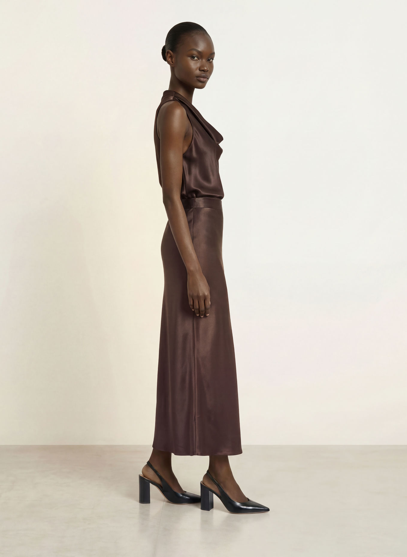 BOSS BOUANA Satin Blouse Top: DARK BROWN