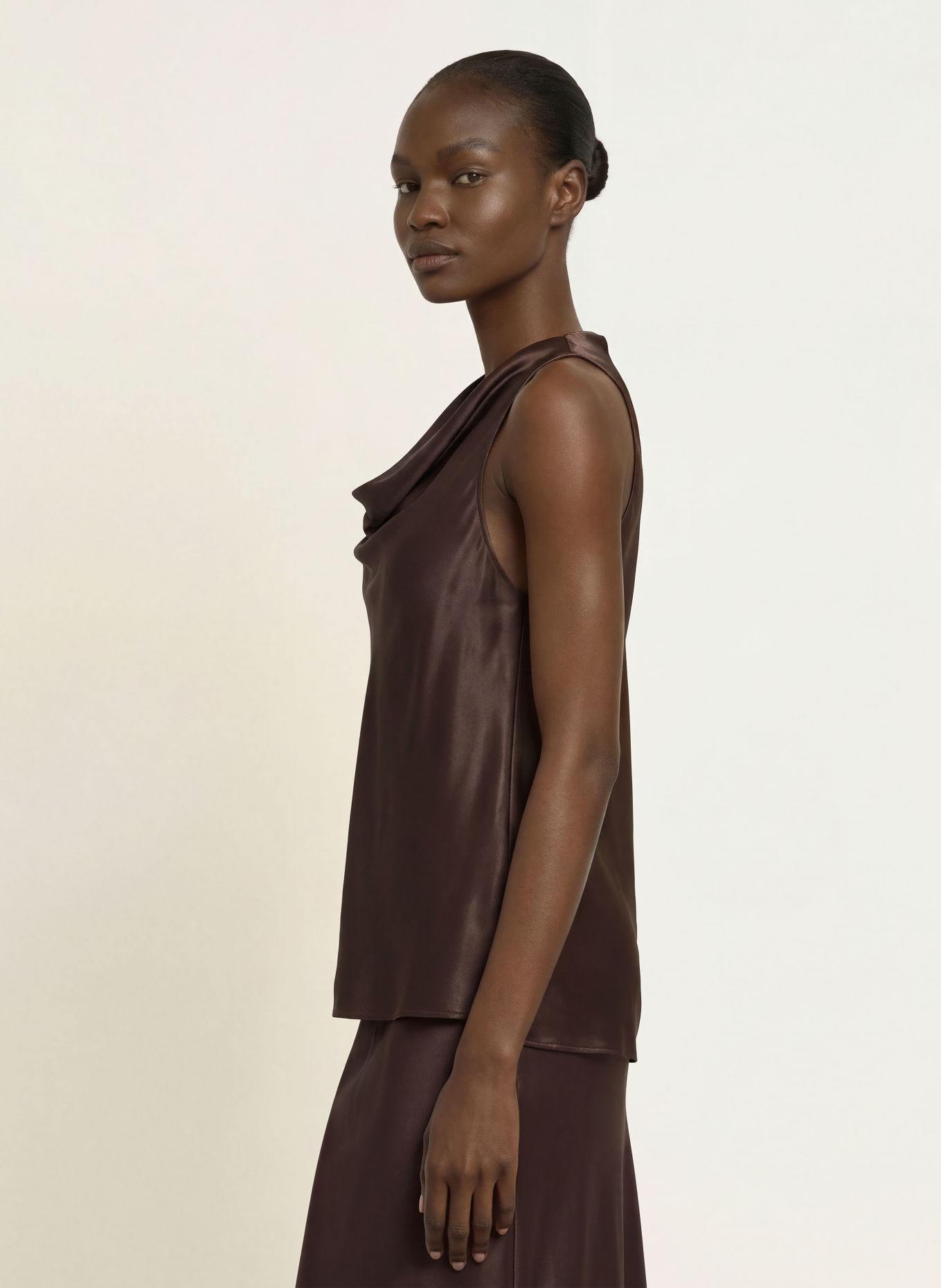 BOSS BOUANA Satin Blouse Top: DARK BROWN