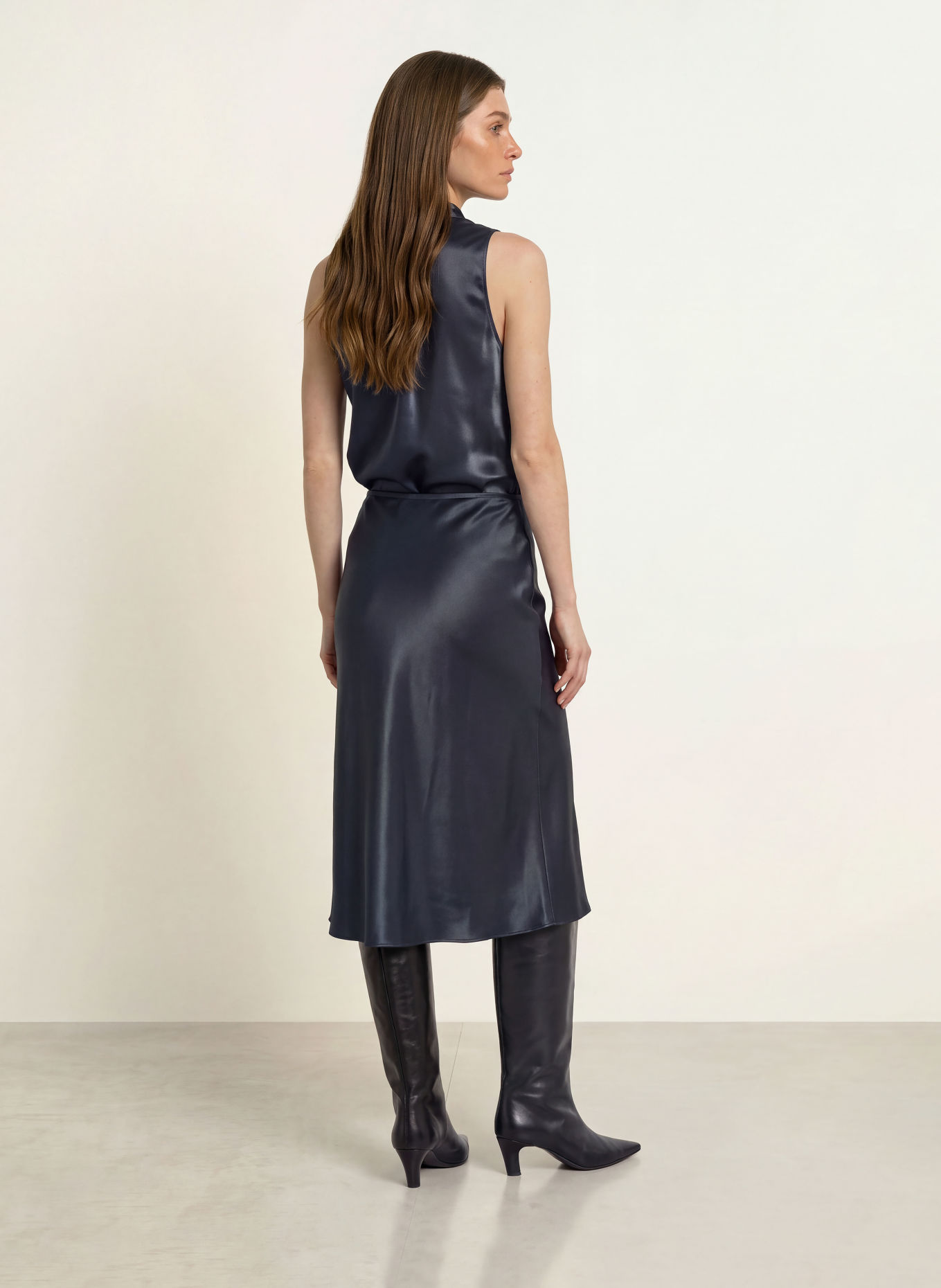 BOSS BOUANA Satin Blouse Top: DARK BLUE