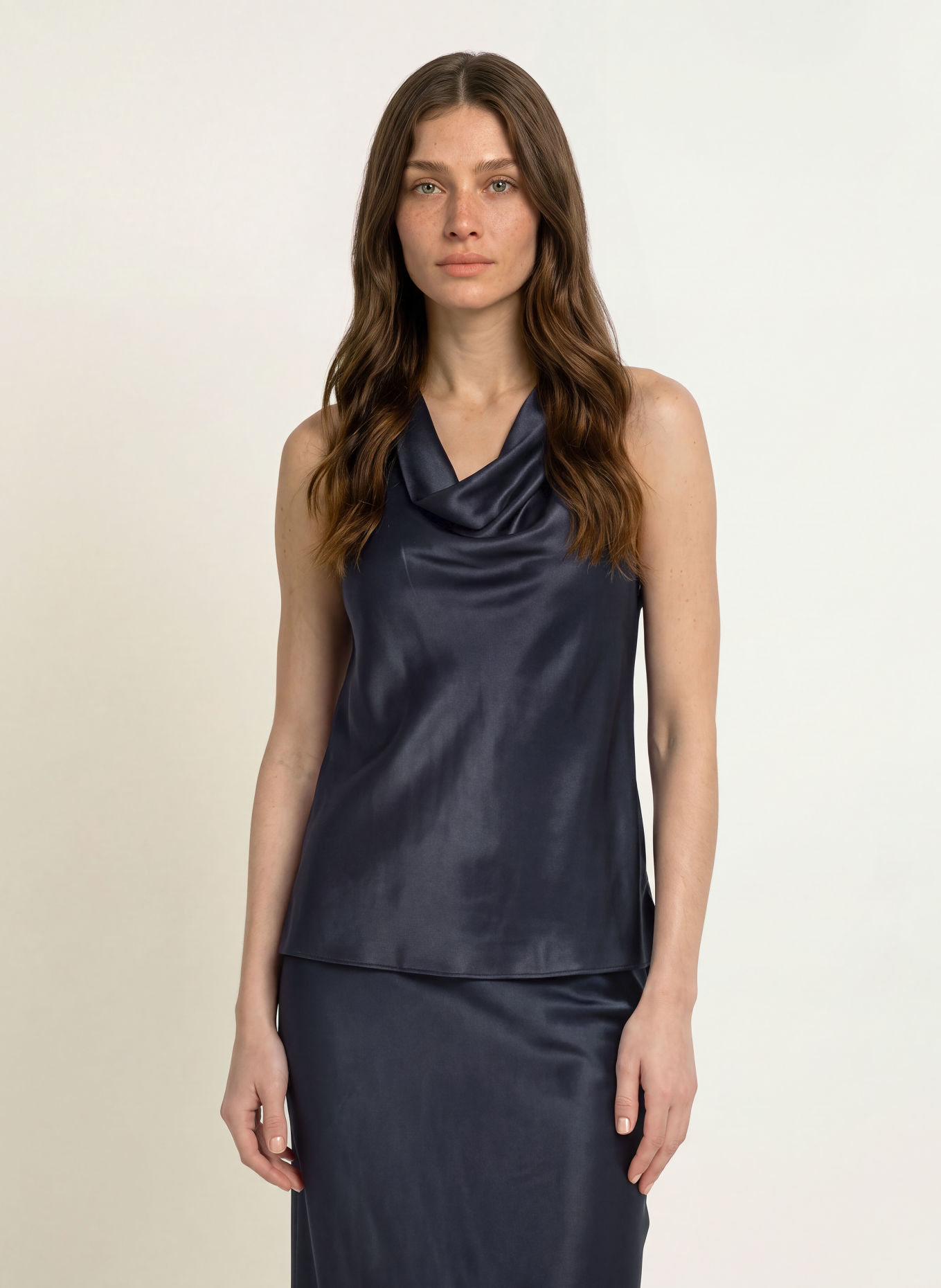BOSS BOUANA Satin Blouse Top: DARK BLUE