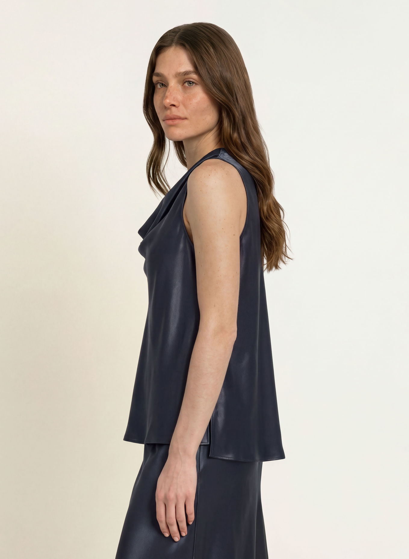 BOSS BOUANA Satin Blouse Top: DARK BLUE