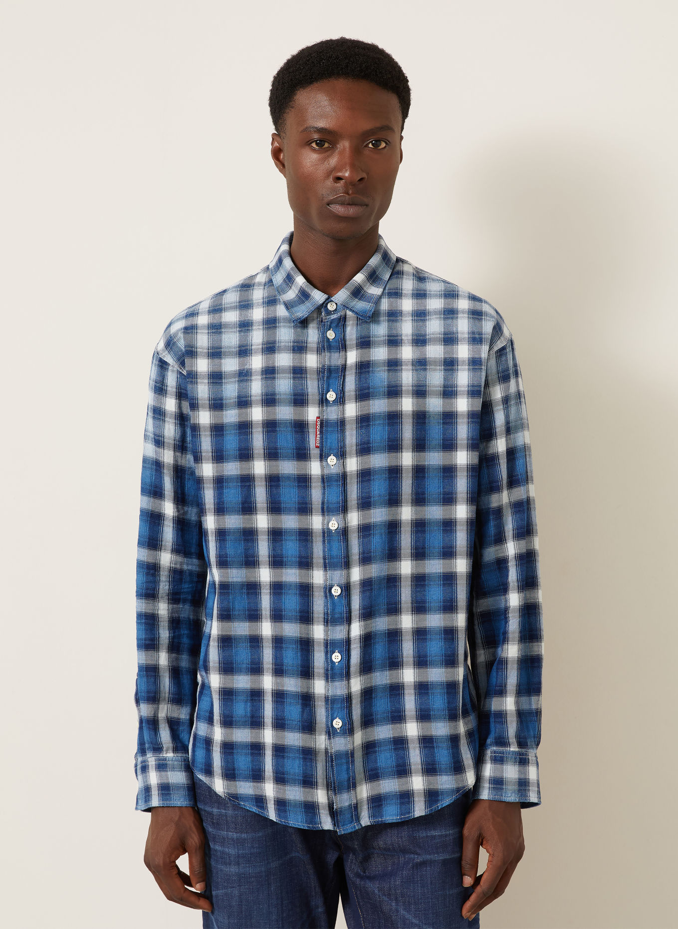 DSQUARED2 Košile Comfort Fit: MODRÁ / ČERNOŠEDÁ / BÍLÁ