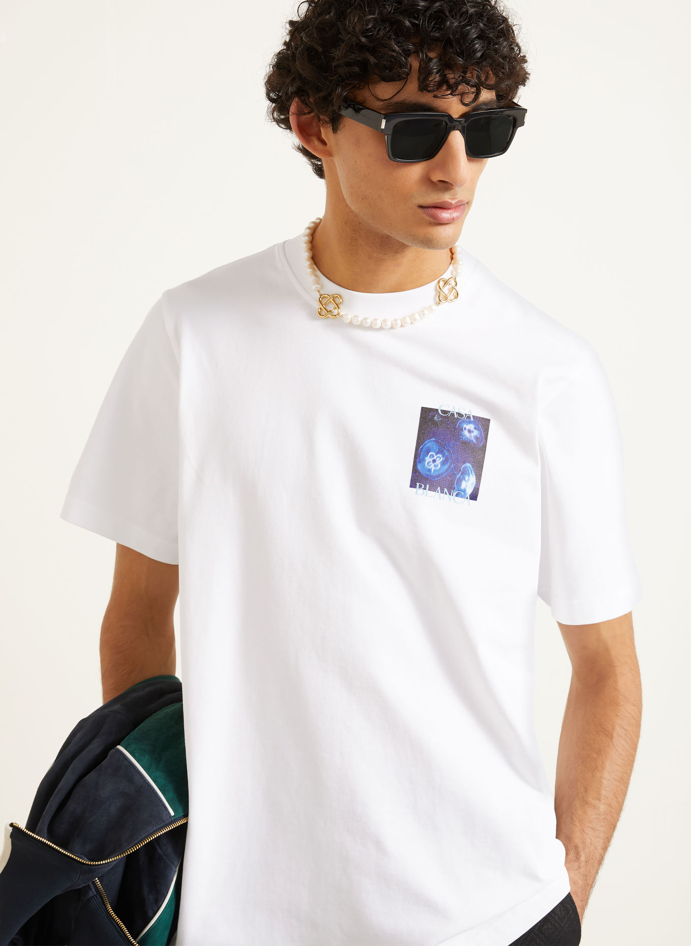 Casablanca T-shirt: BLANC / BLEU CLAIR / BLEU FONCÉ