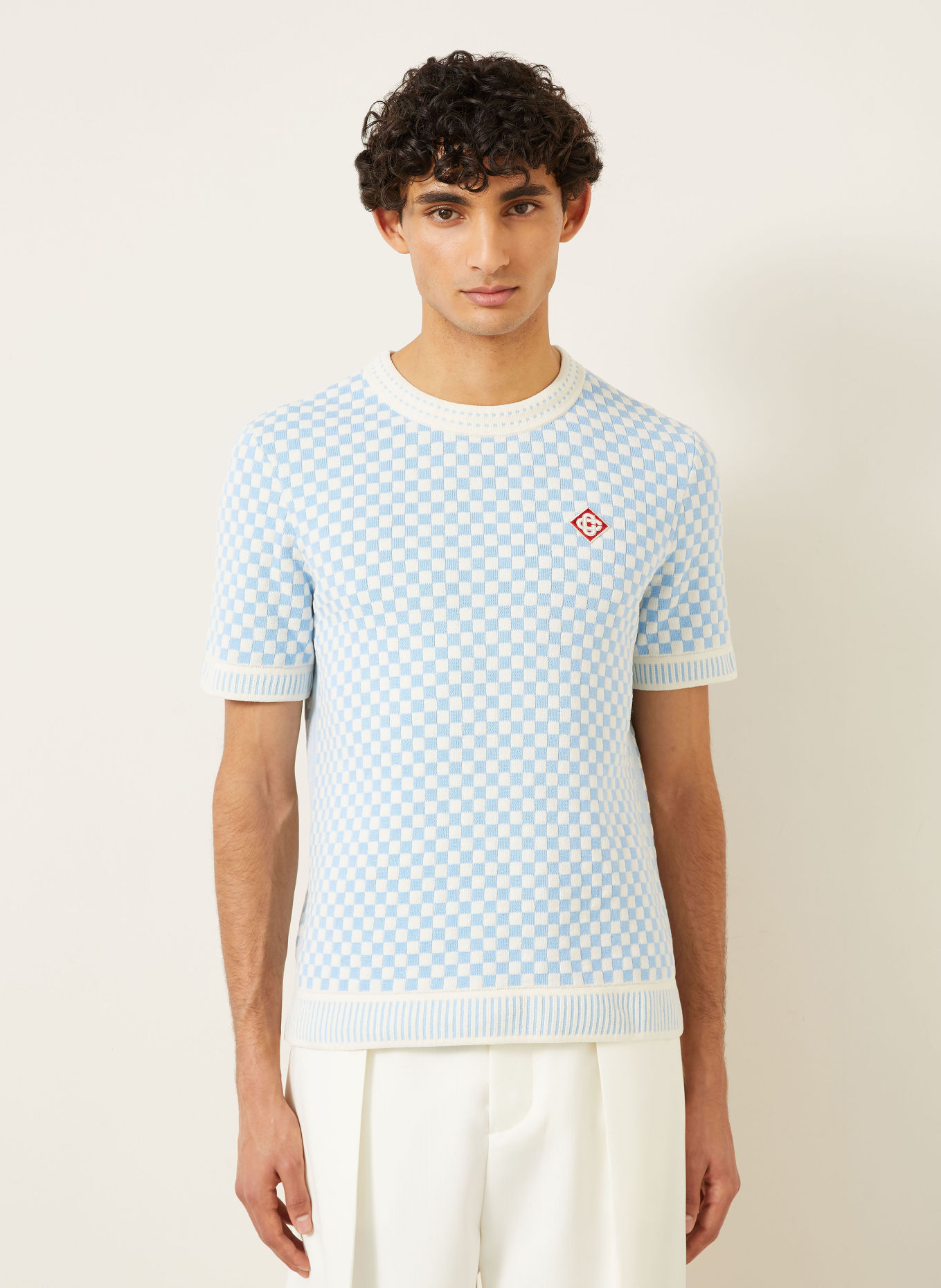Casablanca Haut en maille: BLEU CLAIR / CRÈME