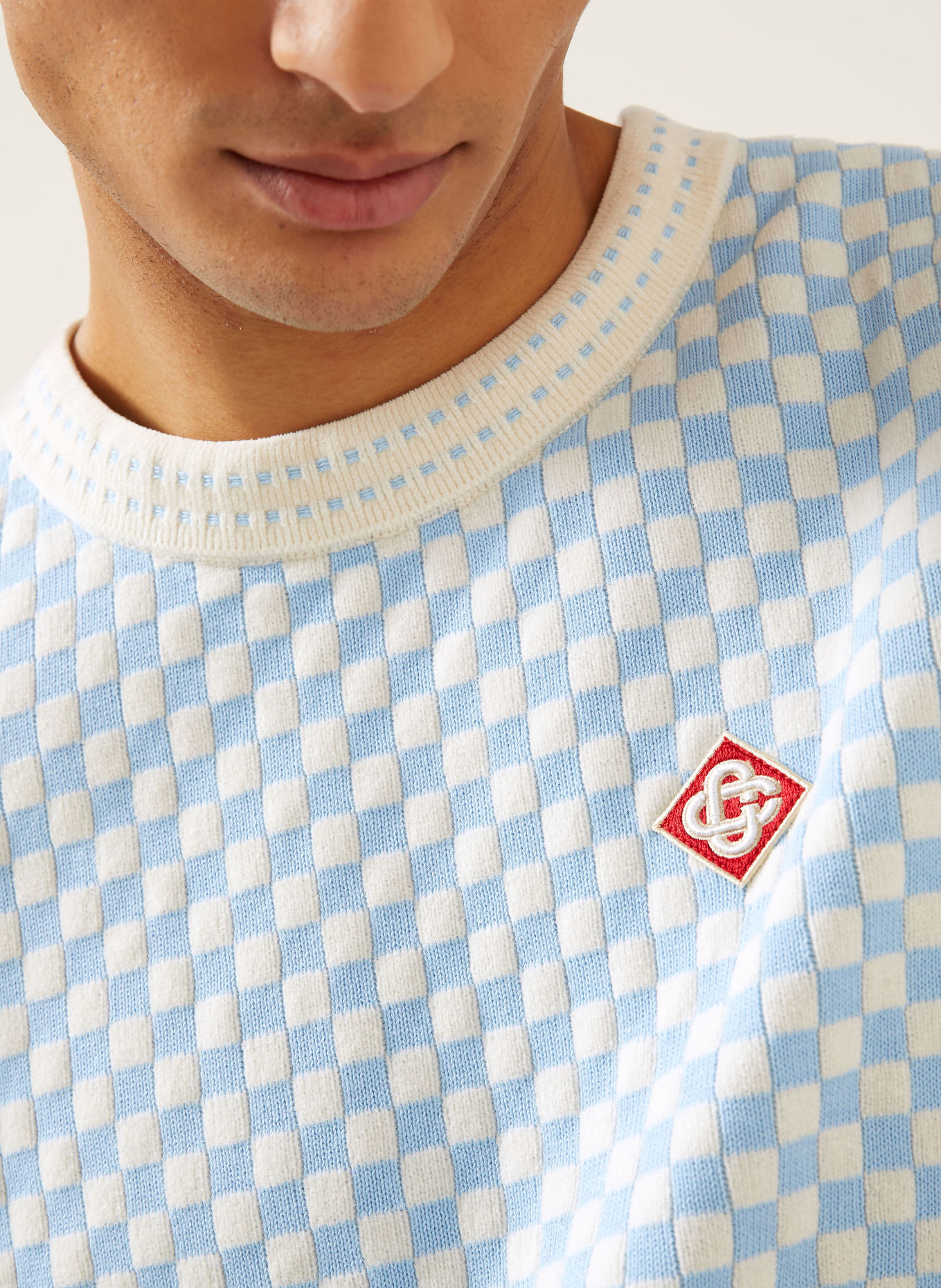 Casablanca Haut en maille: BLEU CLAIR / CRÈME
