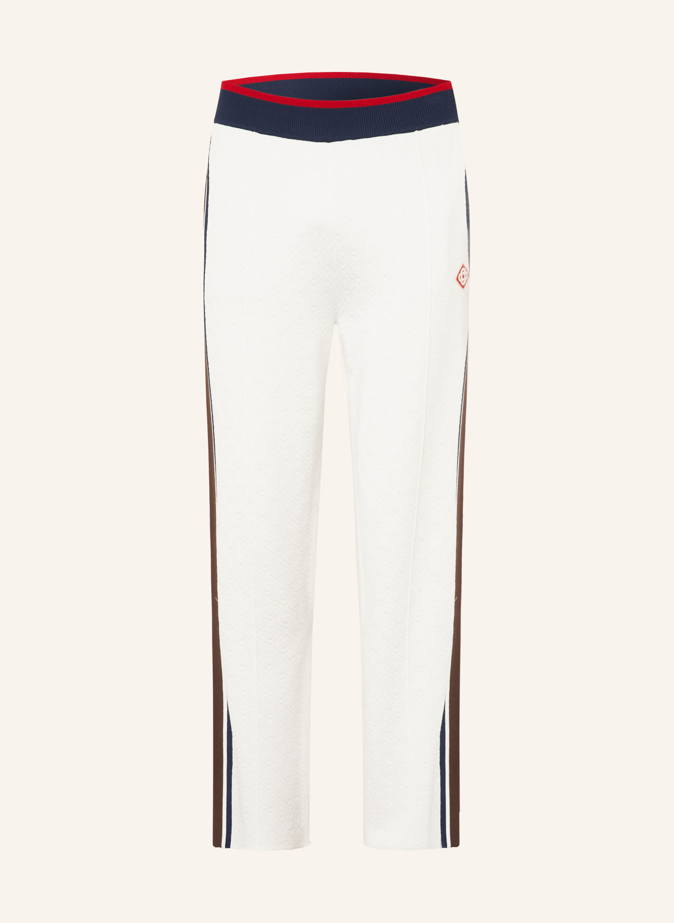 Casablanca Pantalon en maille coupe classique avec bandes de galon: CRÈME / MARRON / ROUGE