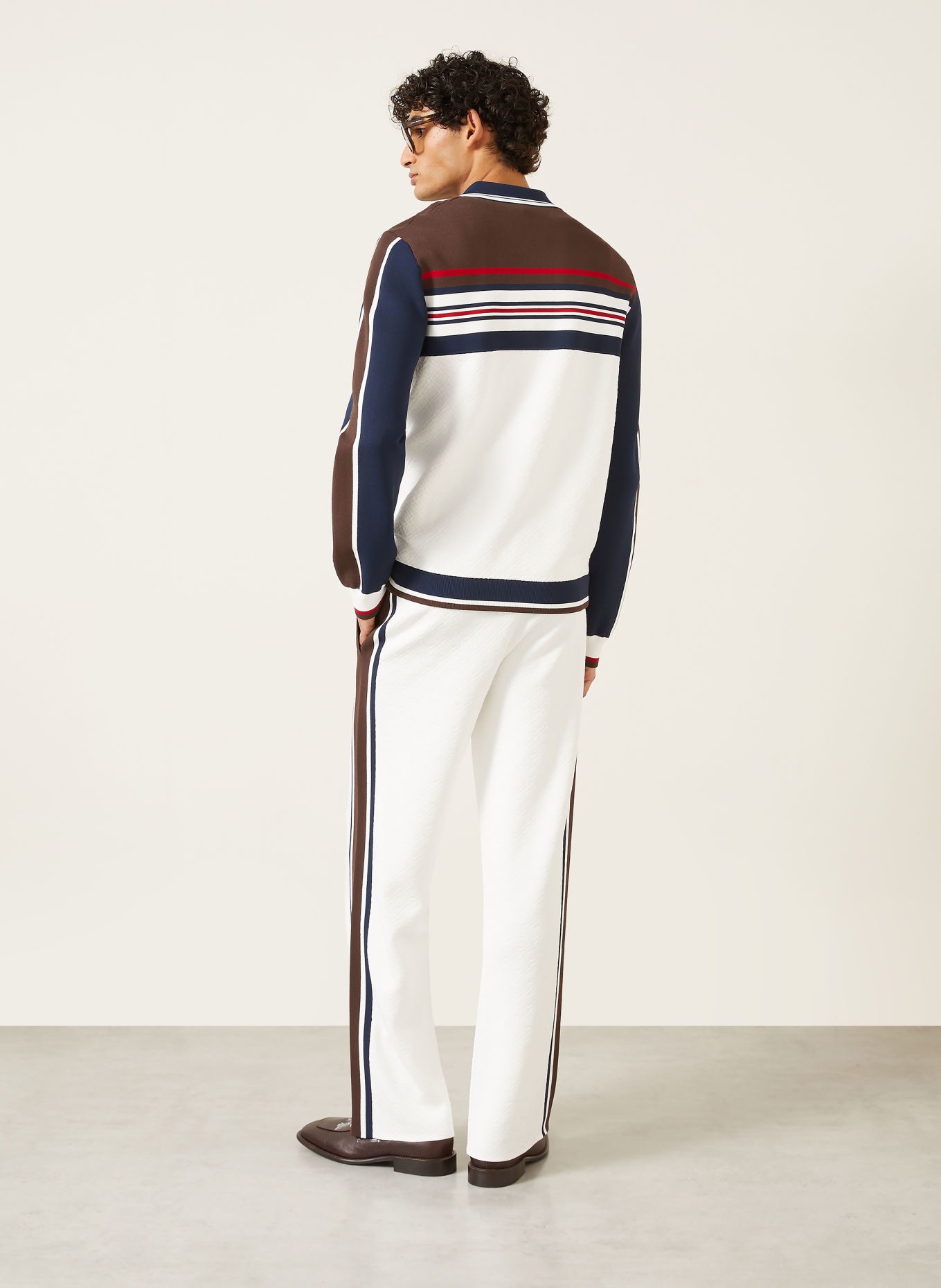 Casablanca Pantalon en maille coupe classique avec bandes de galon: CRÈME / MARRON / ROUGE