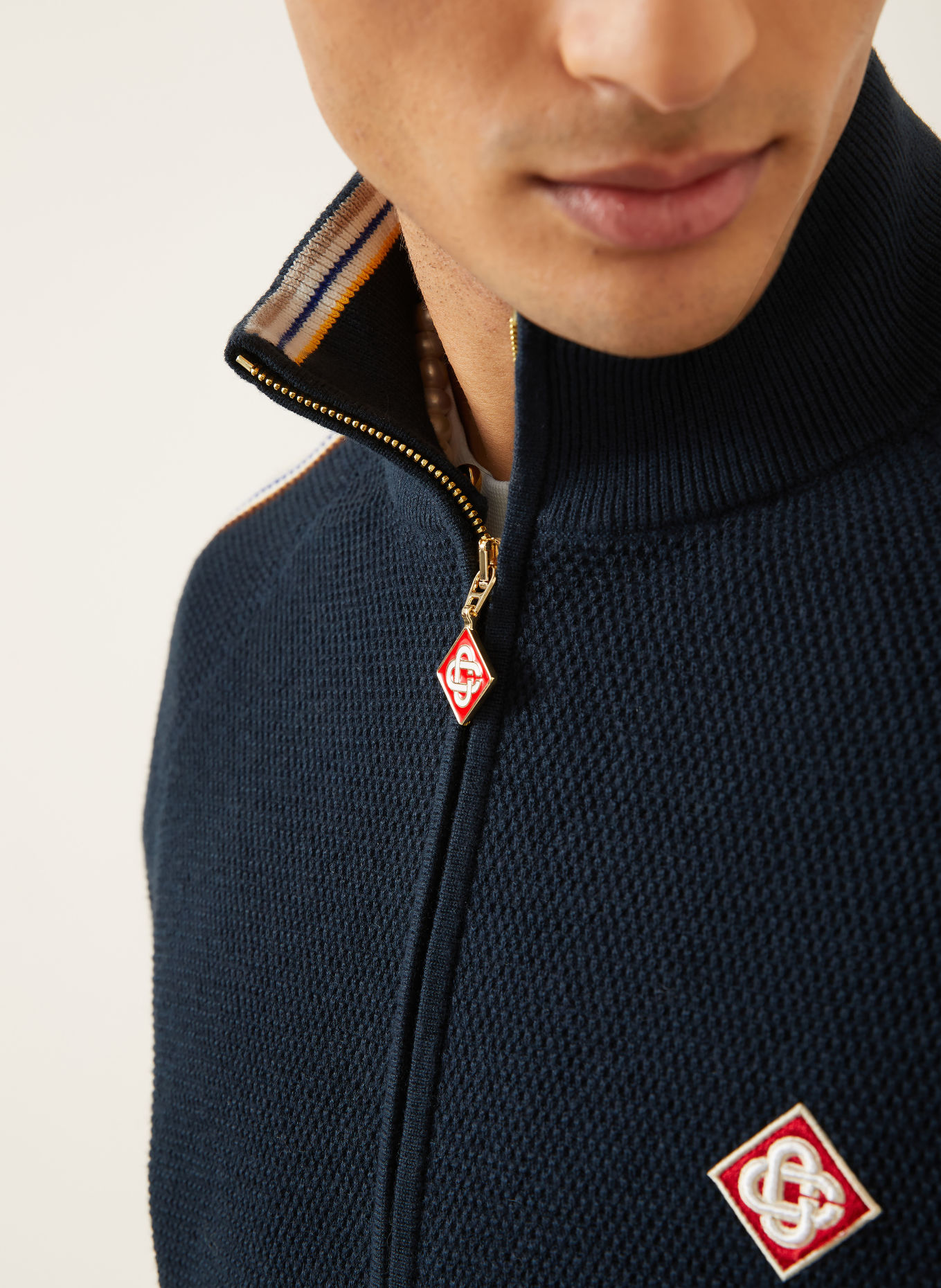 Casablanca Gilet à rayures en galon: BLEU FONCÉ / JAUNE / BLANC