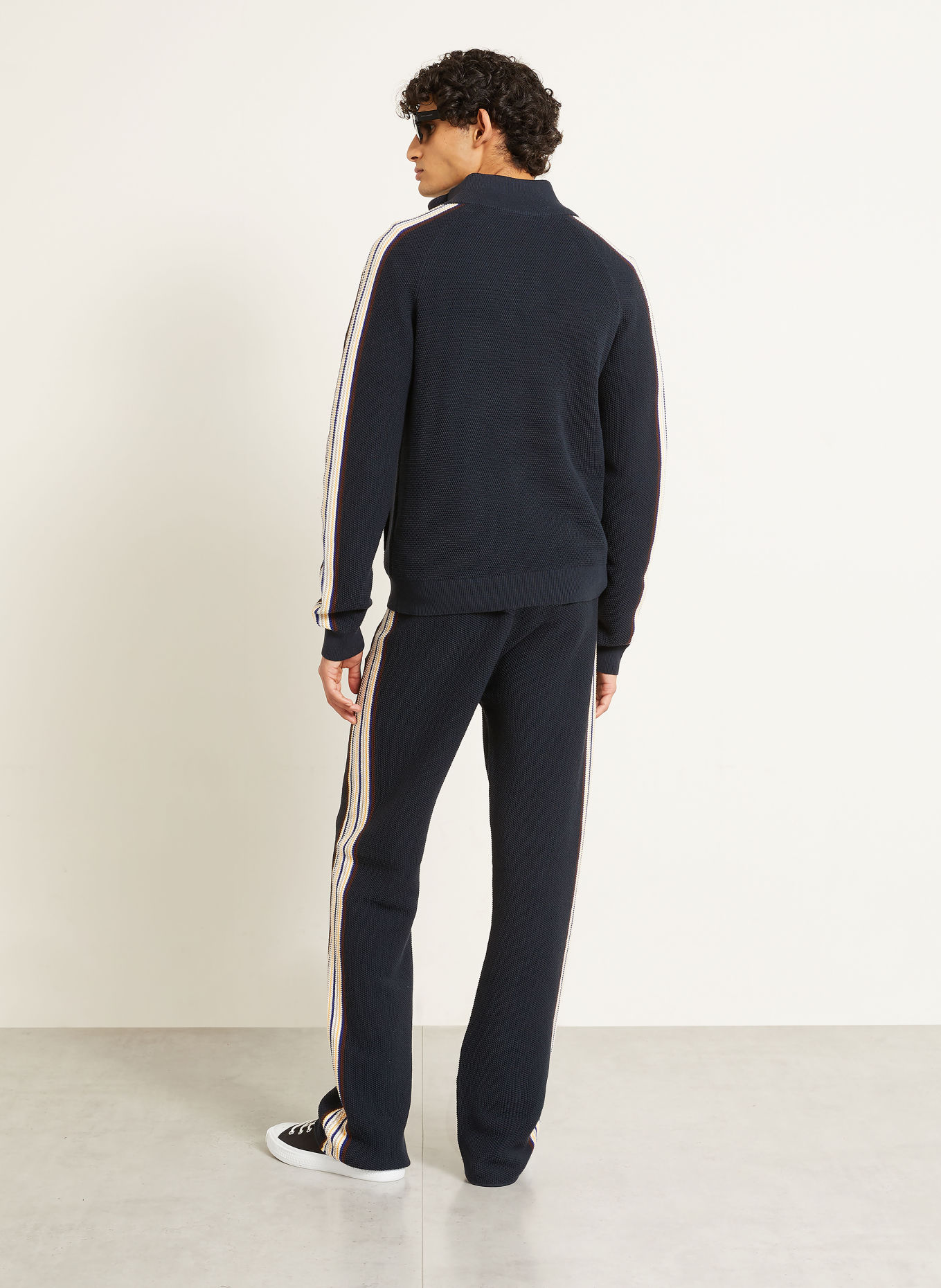 Casablanca Pantalon en maille avec bandes de galon: BLEU FONCÉ / CRÈME / JAUNE