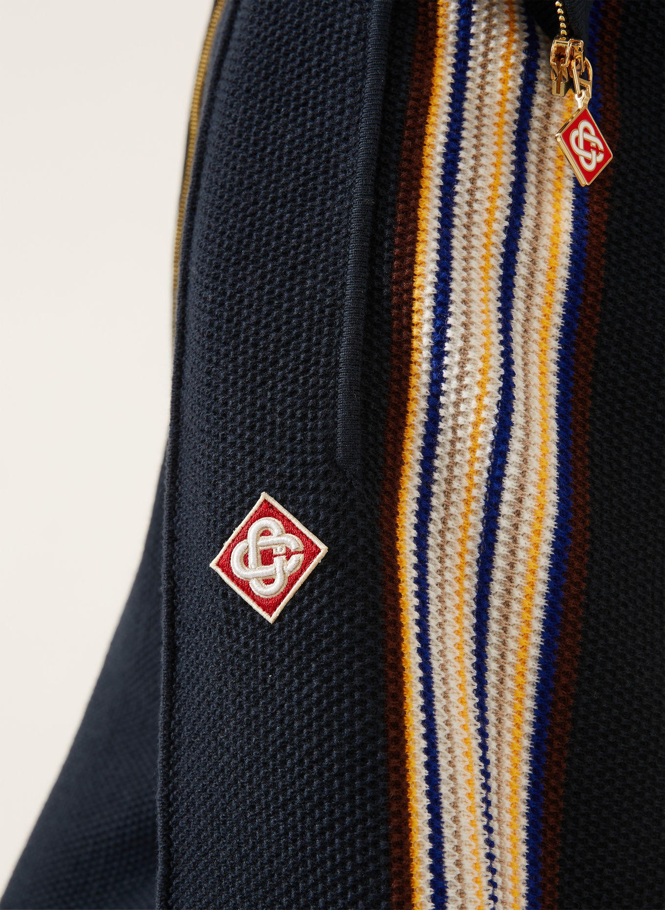 Casablanca Pantalon en maille avec bandes de galon: BLEU FONCÉ / CRÈME / JAUNE