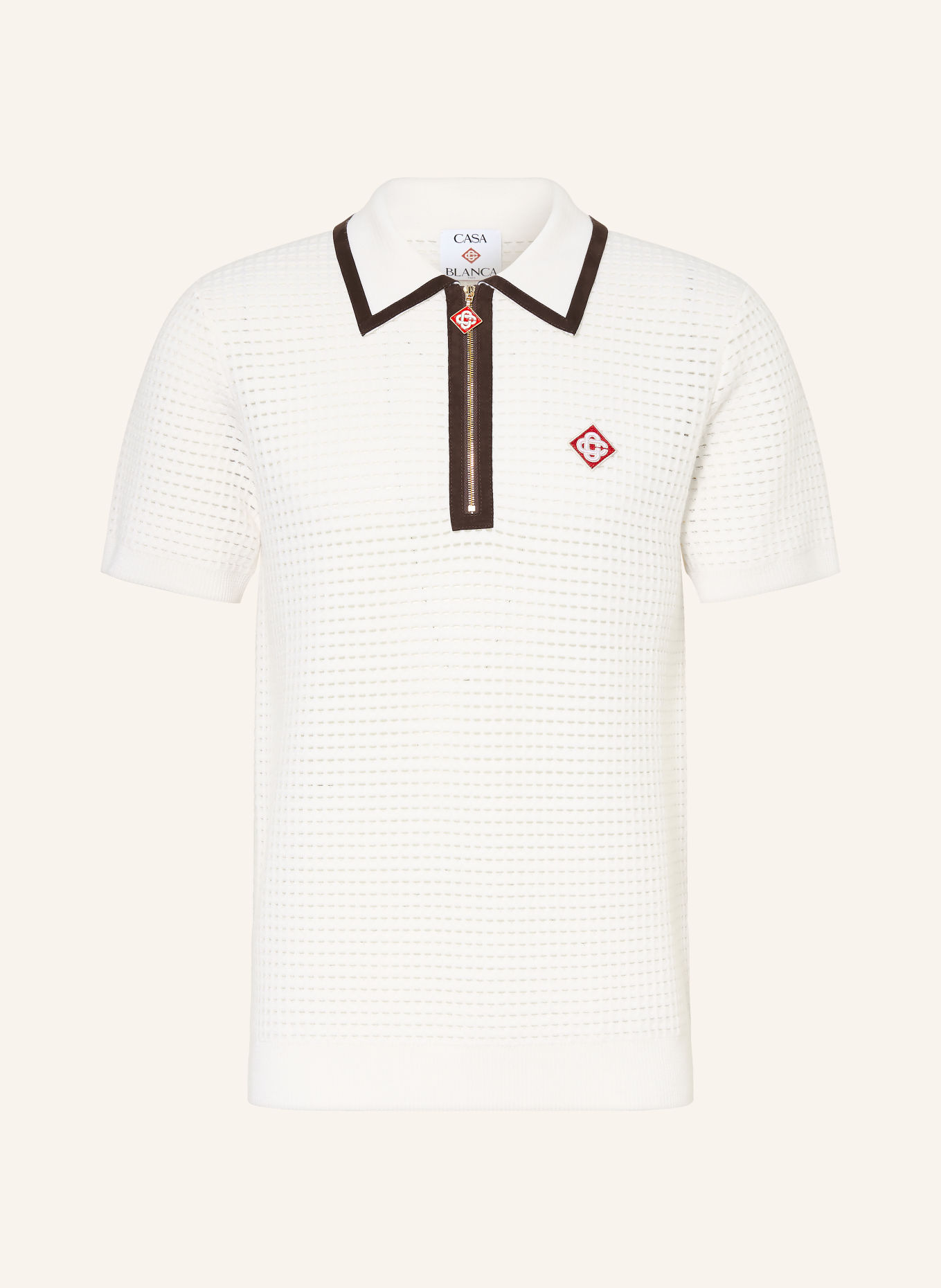 Casablanca Polo en maille de laine mérinos: BLANC / NOIR