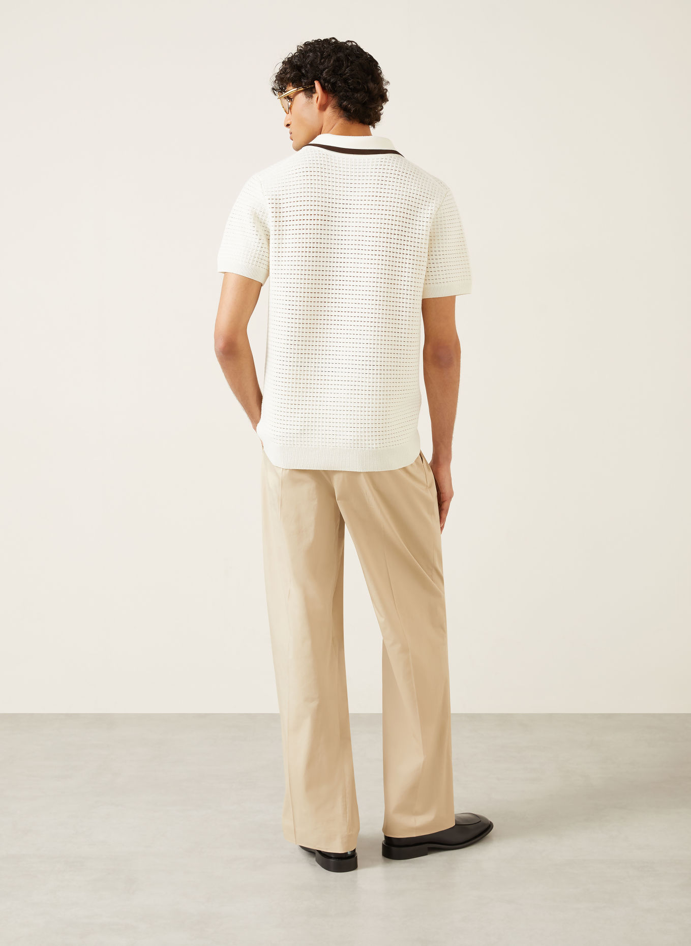 Casablanca Polo en maille de laine mérinos: BLANC / NOIR