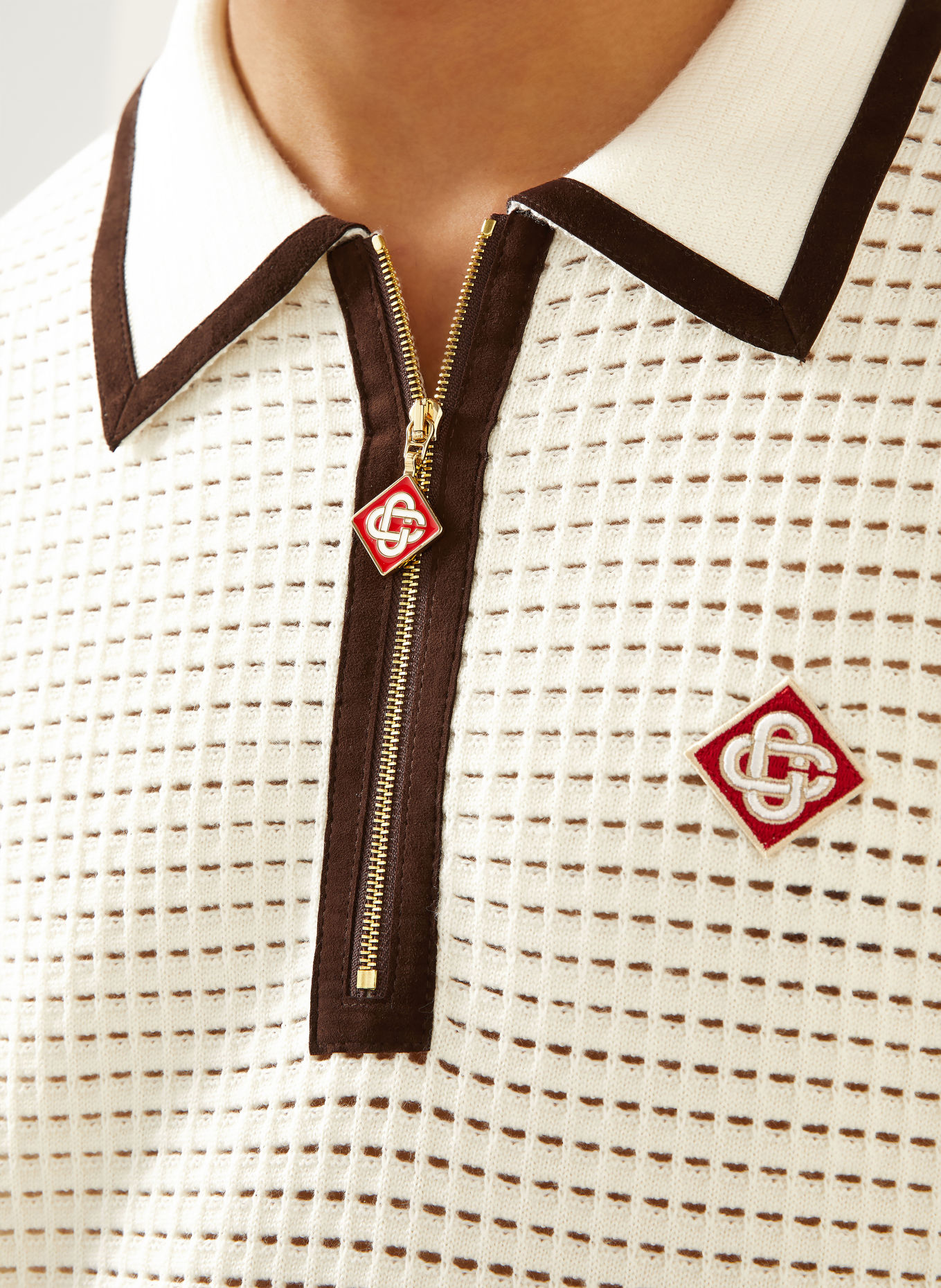 Casablanca Polo en maille de laine mérinos: BLANC / NOIR