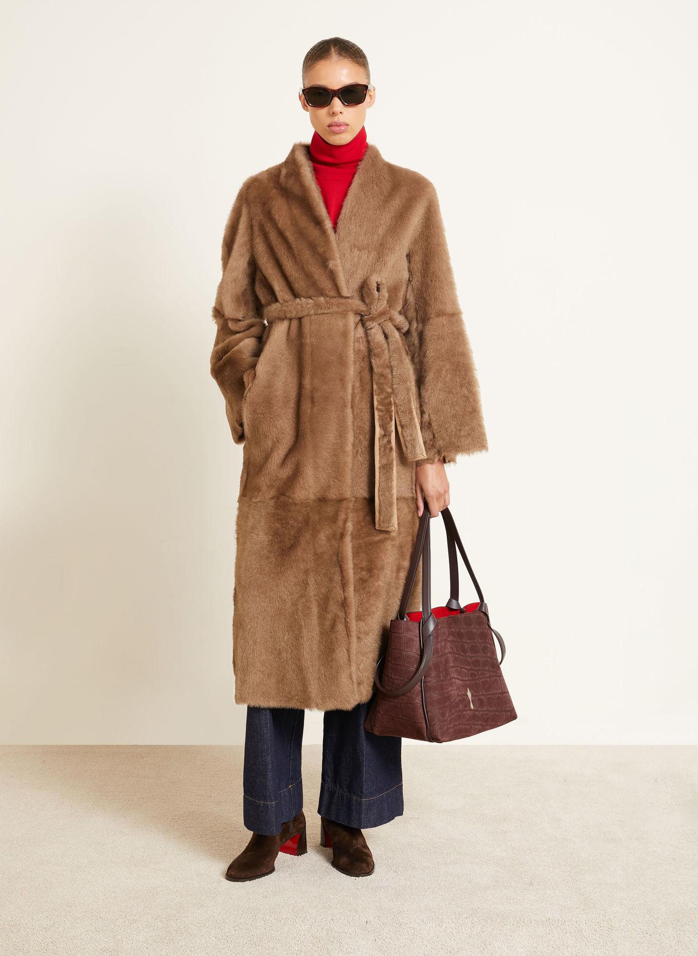 Christian Louboutin BETTINA Shoppers with Pouch: DARK BROWN / GOLD