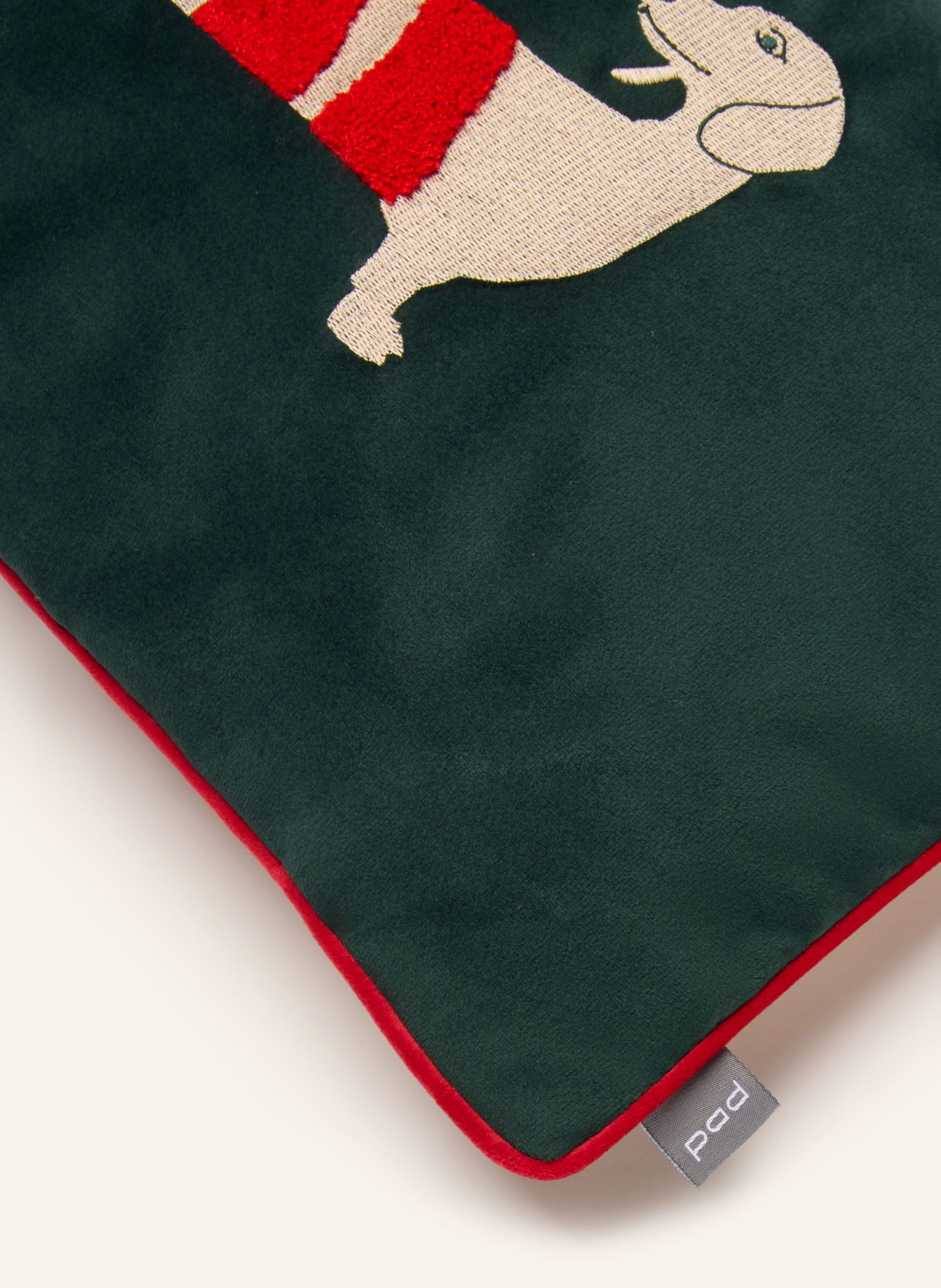 PAD Sierkussenhoes CANDYCANE van fluweel: DONKERGROEN / BEIGE / DONKERROOD