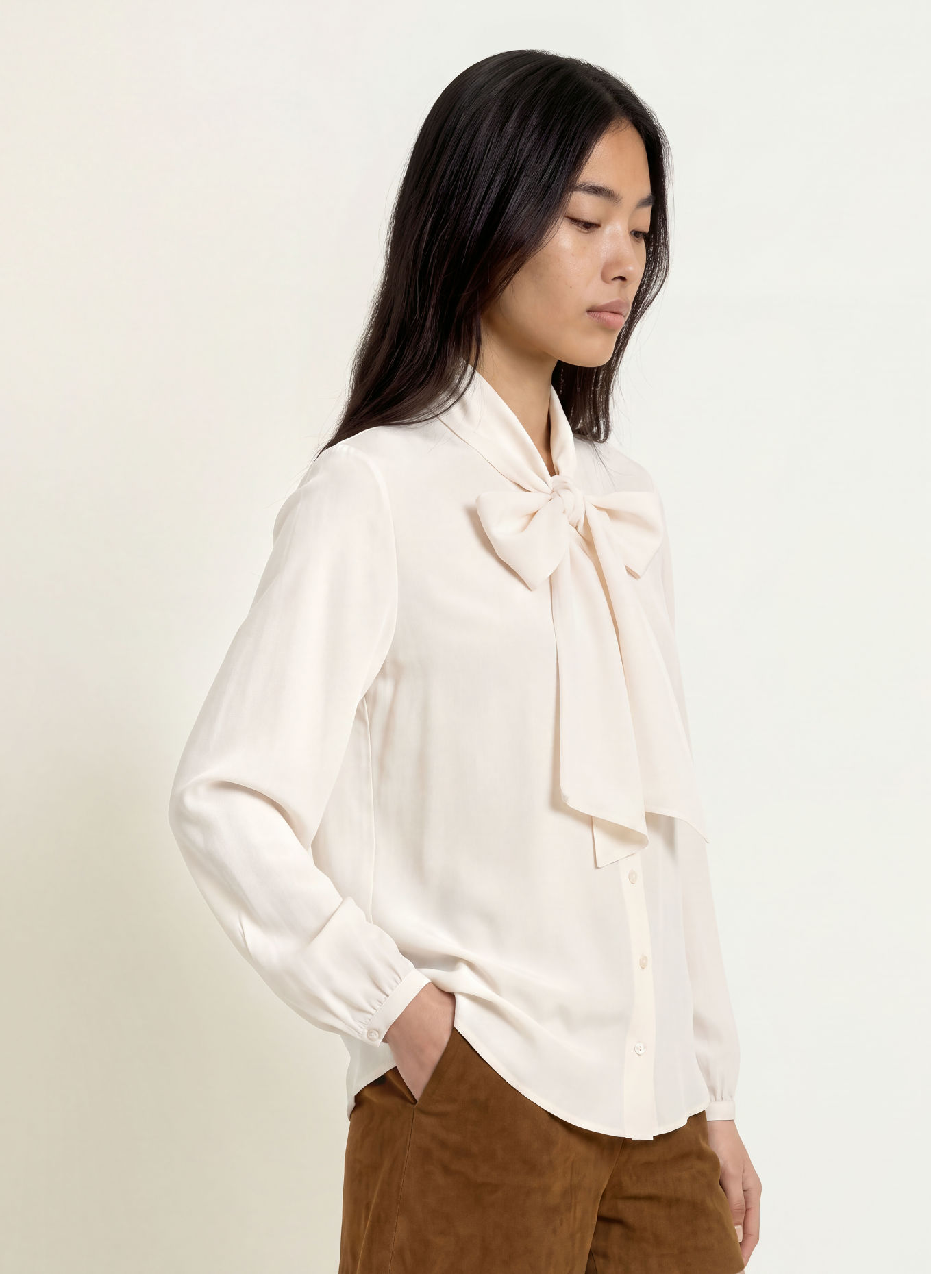 MARELLA Blouse à lavallière MLLMORA en soie: CRÈME