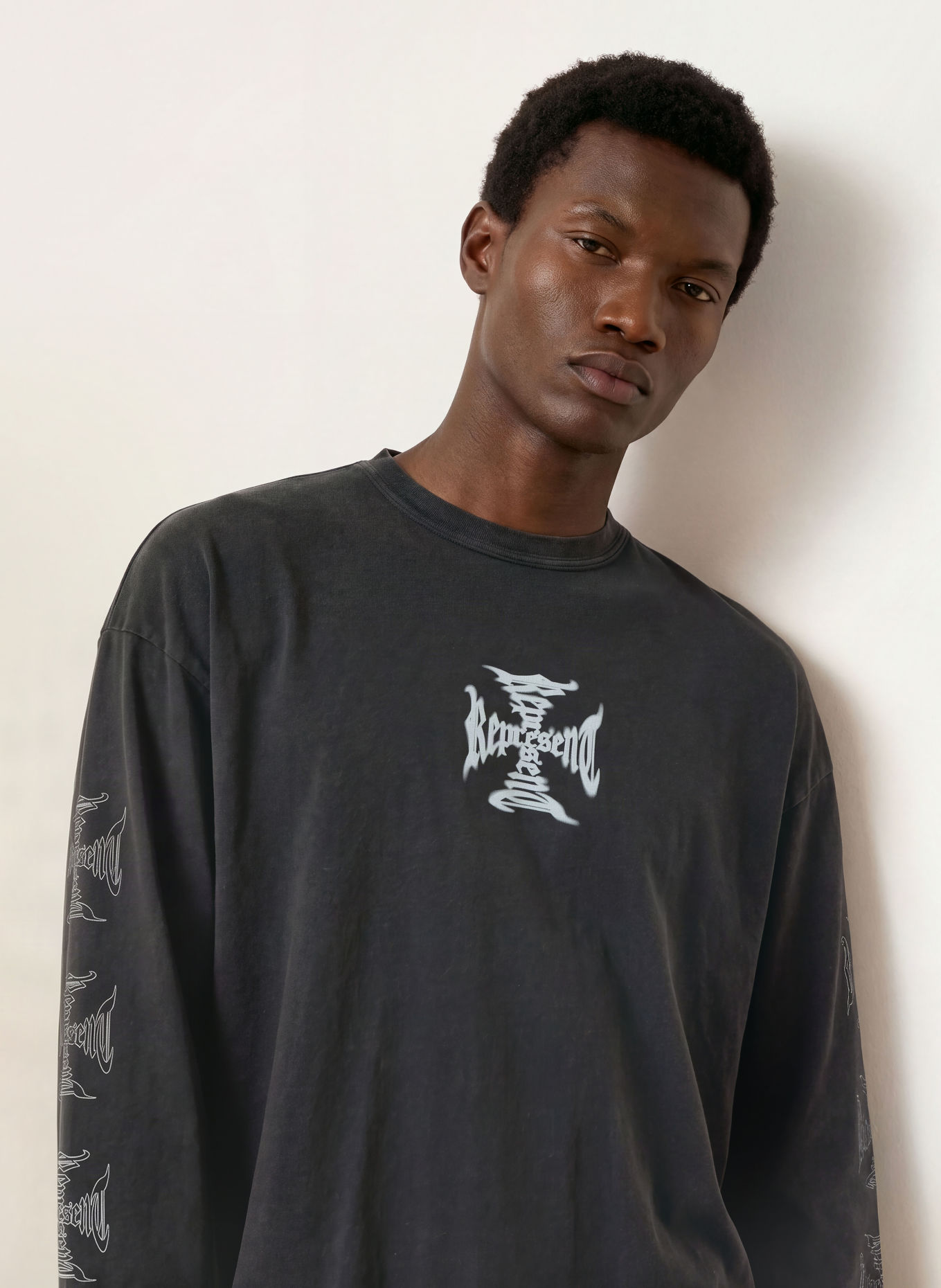 REPRESENT Longsleeve: ZWART / LICHTGRIJS