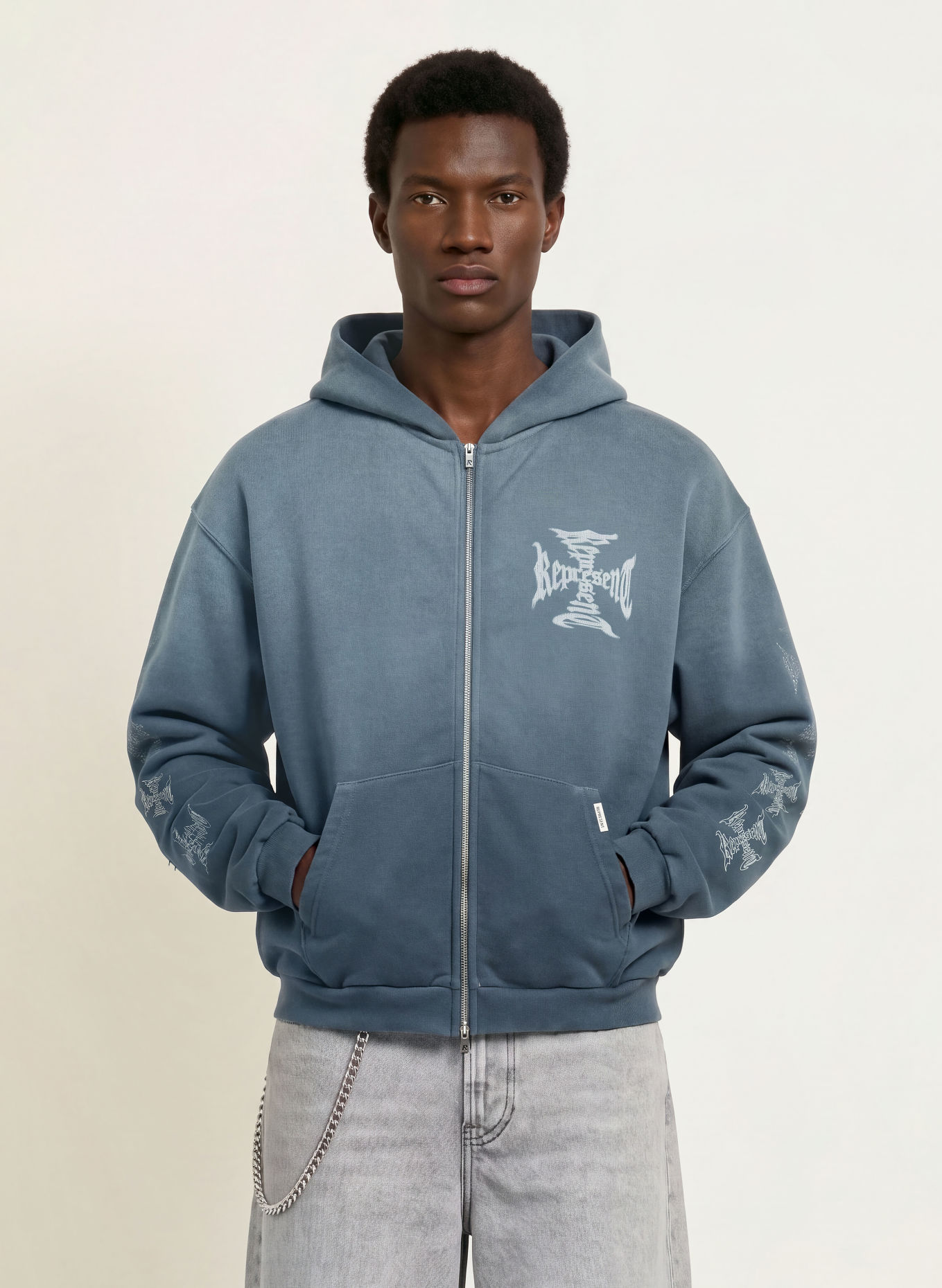 REPRESENT Sweatjacke MH SHRUNKEN: BLAU / HELLBLAU