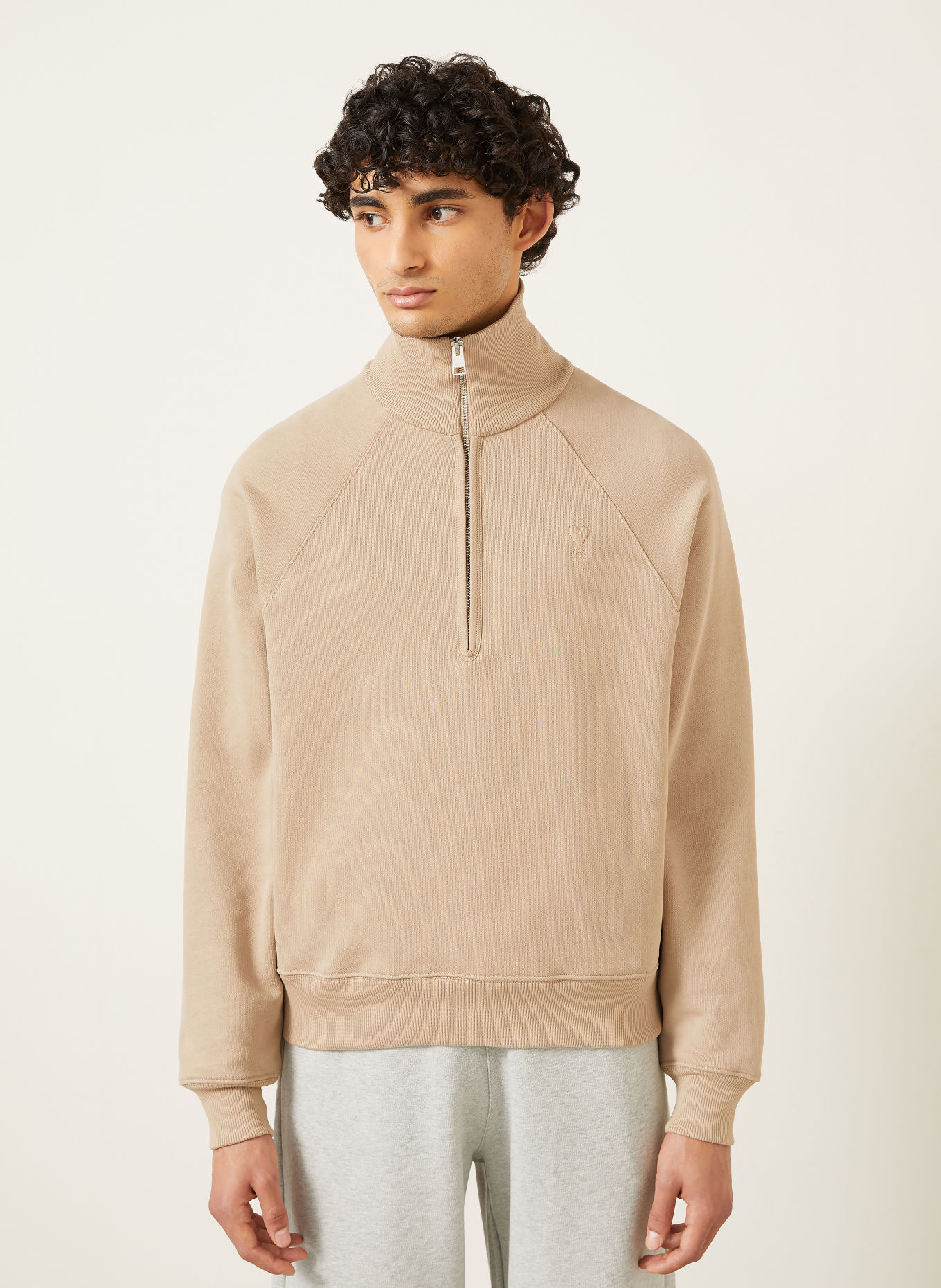AMI PARIS Sweat-tröja med dragkedja: BEIGE