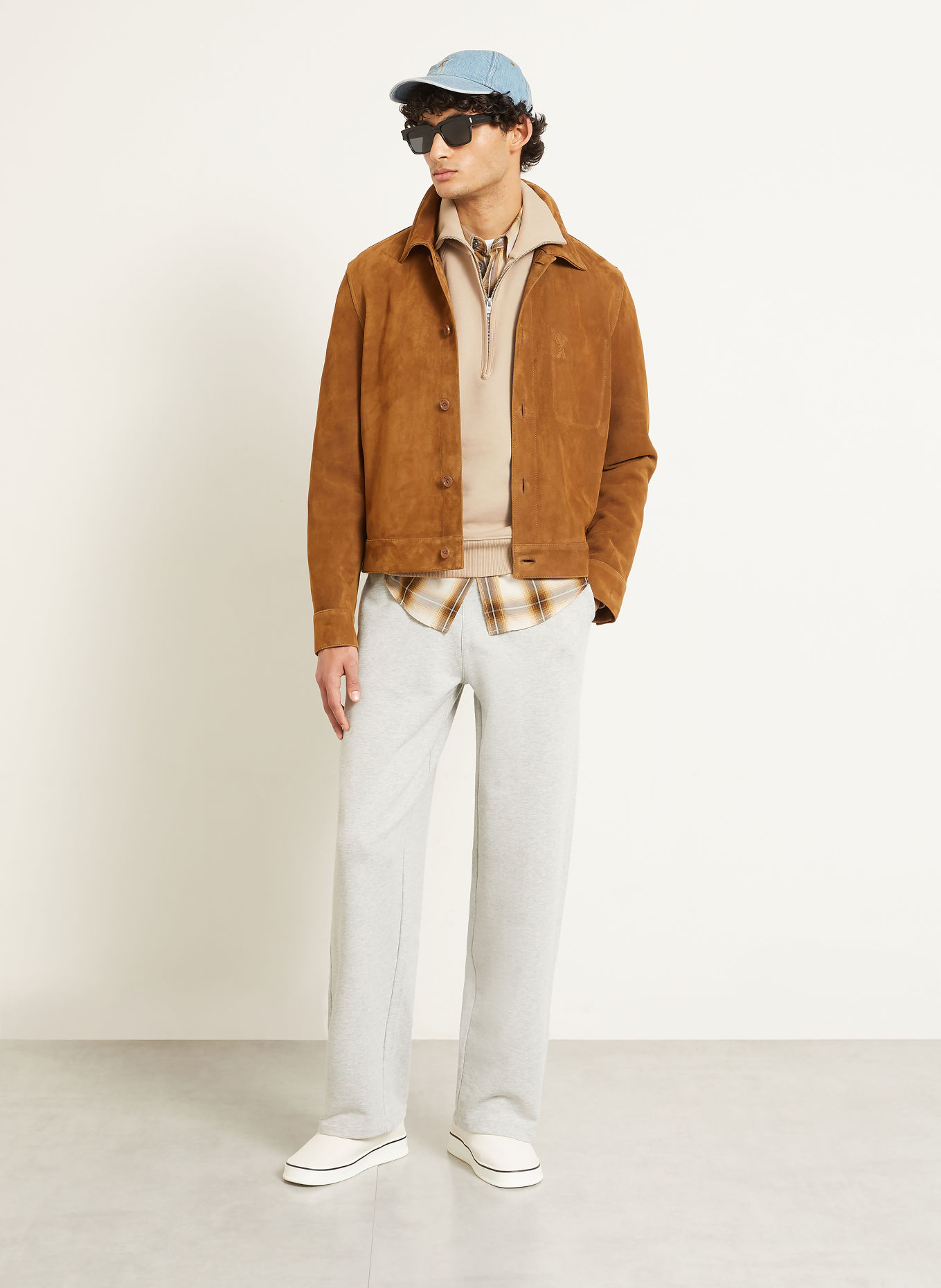 AMI PARIS Leather jacket: COGNAC