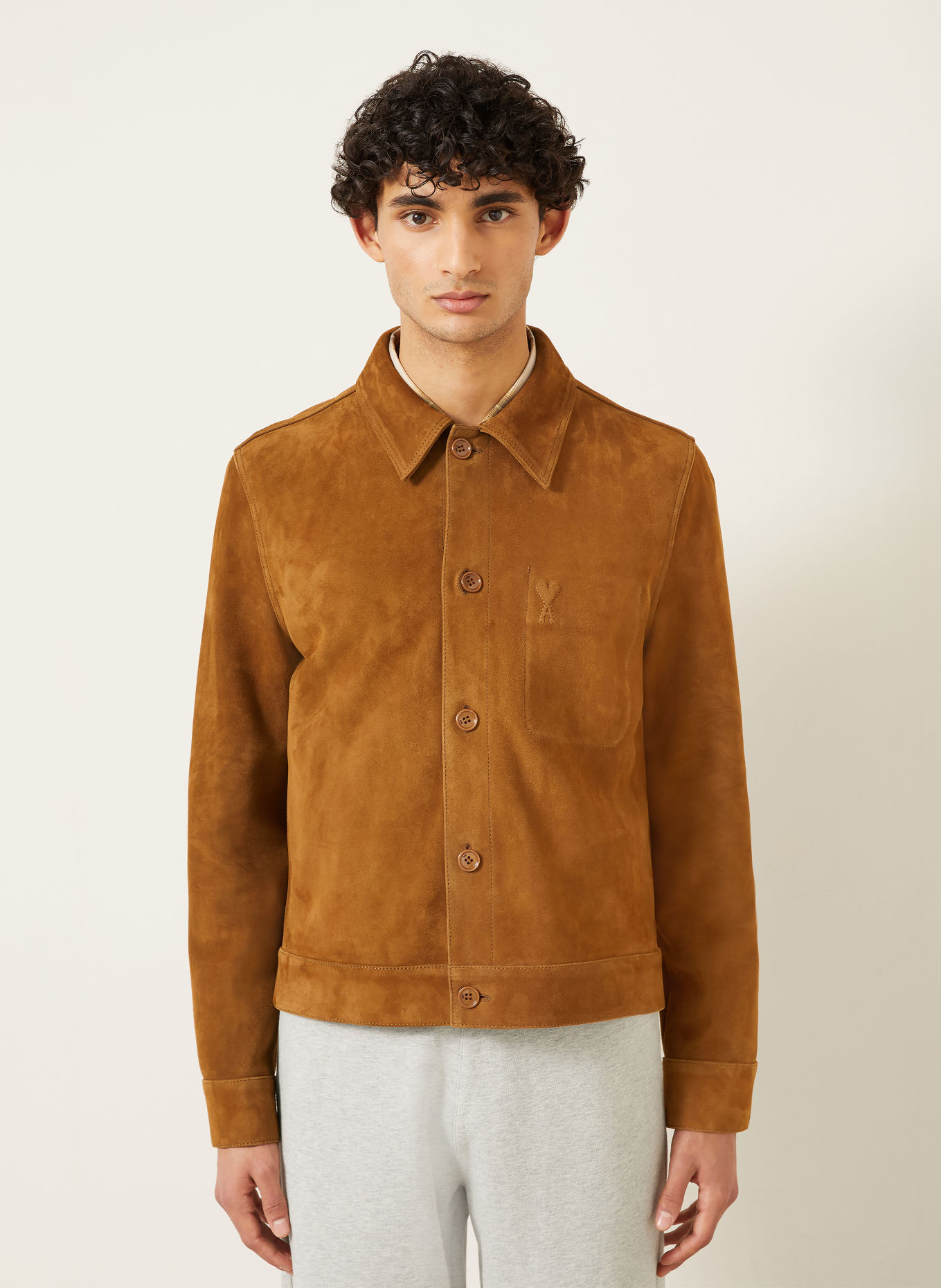 AMI PARIS Leather jacket: COGNAC