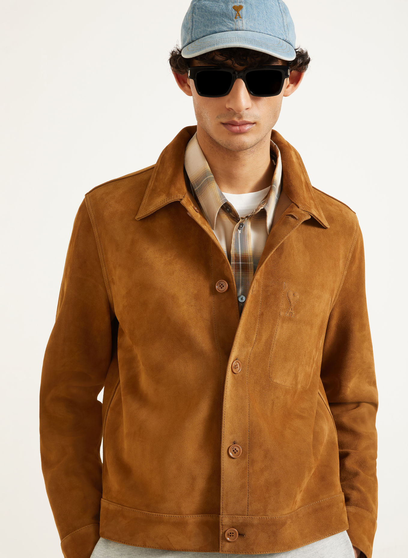 AMI PARIS Leather jacket: COGNAC